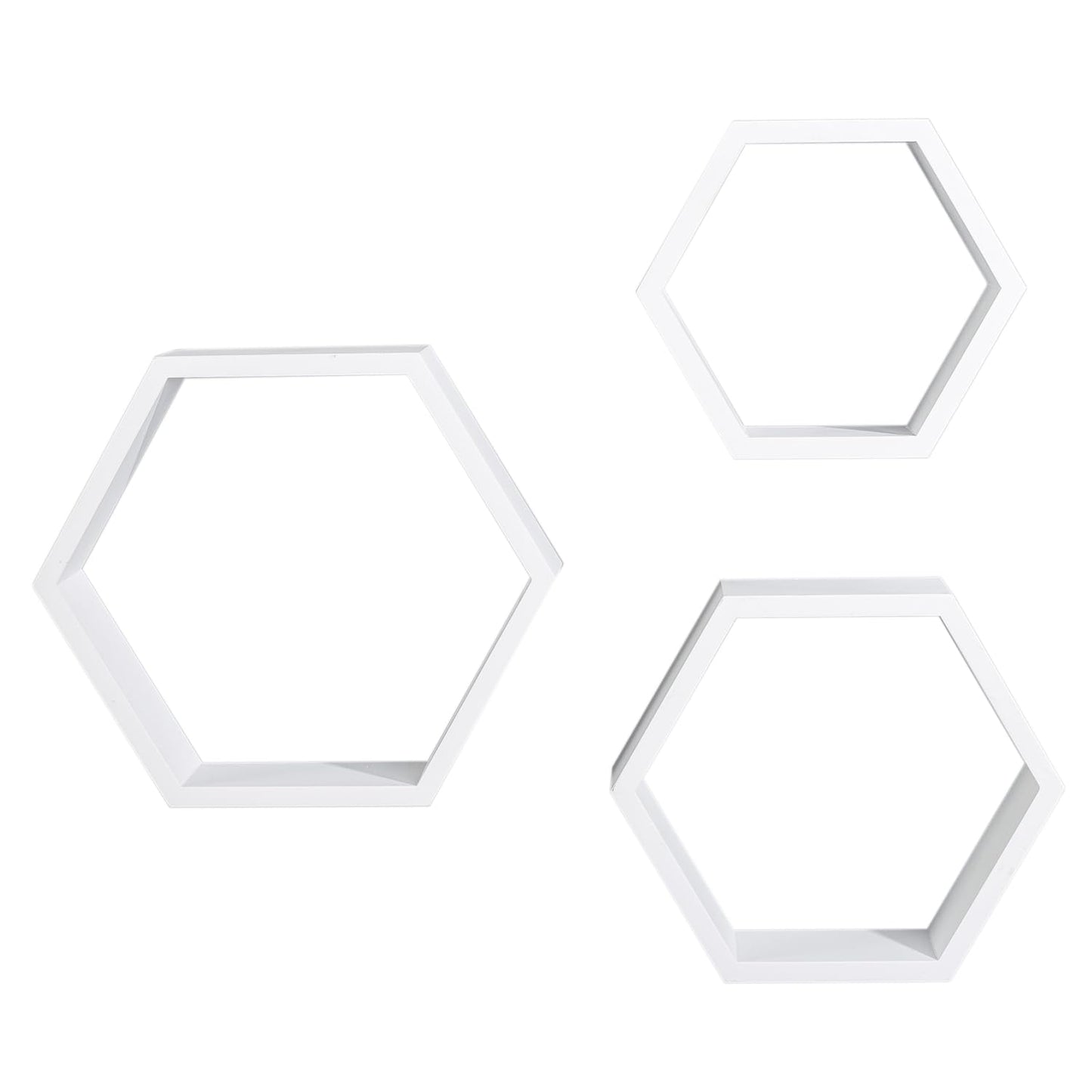 AHDECOR Hexagon Floating Shelves, Set of 3 White Hexagon Wall Shelves | Modern Honeycomb Floating Shelves for Living Room, Bedroom, Office | Hexagonal Wall Organizer Hanging Shelf