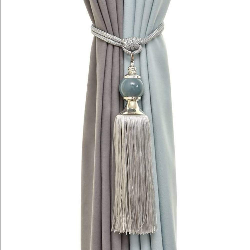 NARAMAX 1Pair Curtain Tassel Tiebacks Charm Crystal Stone Beads Fringe Rope Holdbacks Window Drapery Ball Tassels Rope Holdbacks Curtain Ties for Window Door Home Decorations(Black)