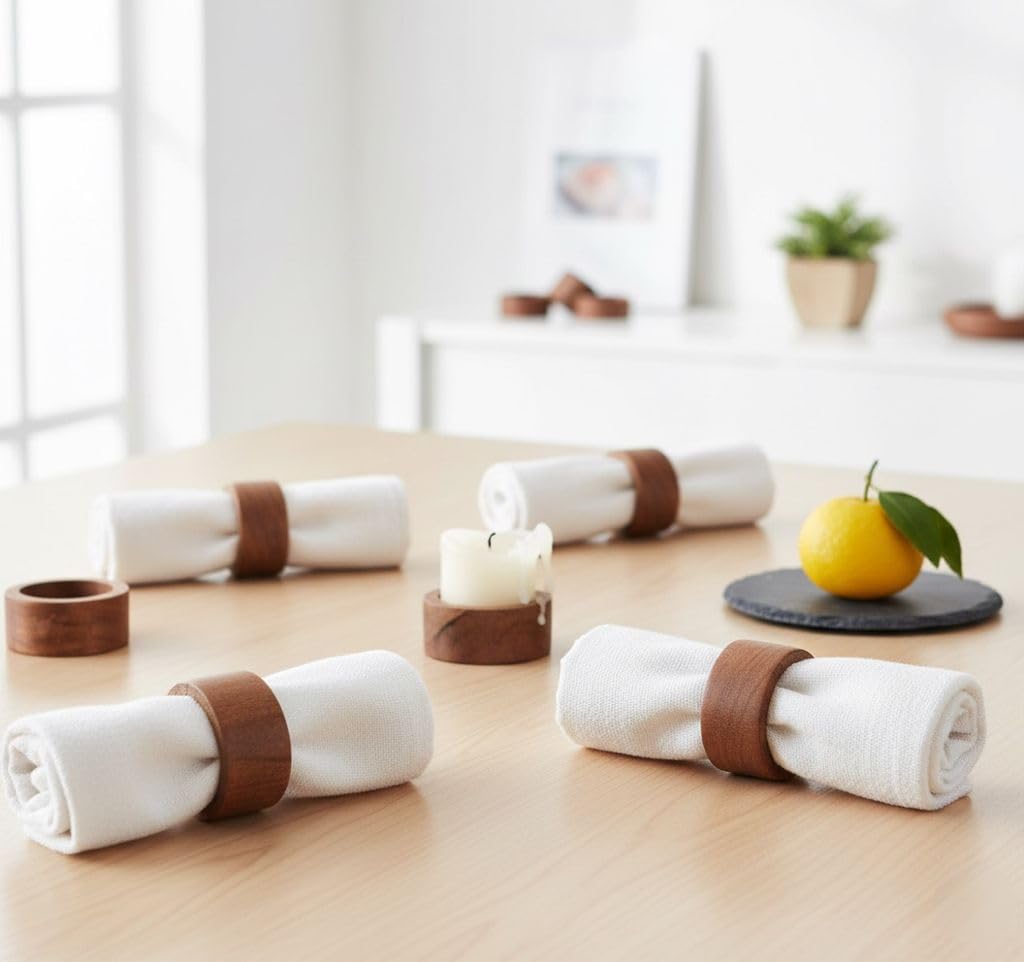 SHAFA IMPEX Wood Napkin Rings Set of 12 Napkin Holders Buckles for Dining, Anniversary, Birthday, Dinner, Christmas, Party of Table Setting