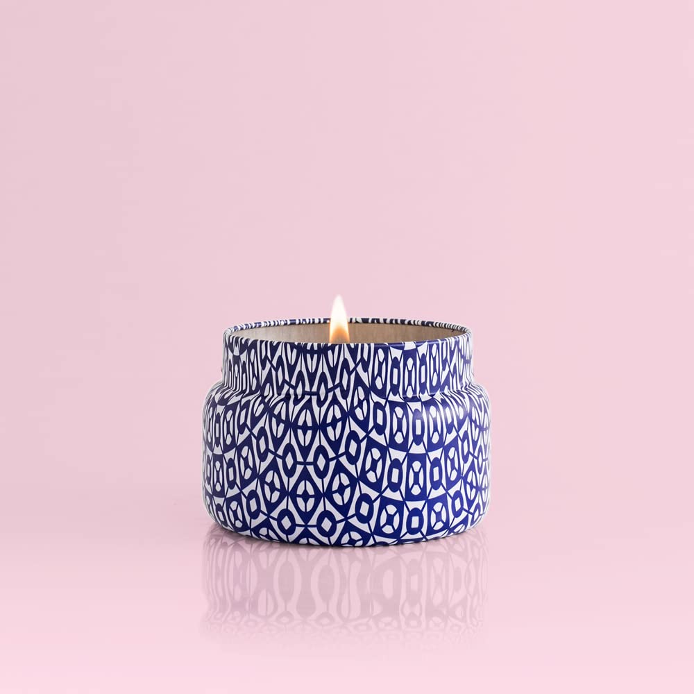 Capri Blue Volcano Printed Travel Tin Jar Candle - Luxury Candle with a Long Lasting Soy Wax Blend - Scented with Tropical & Fruity Fragrance (Blue Color, 8.5 oz)