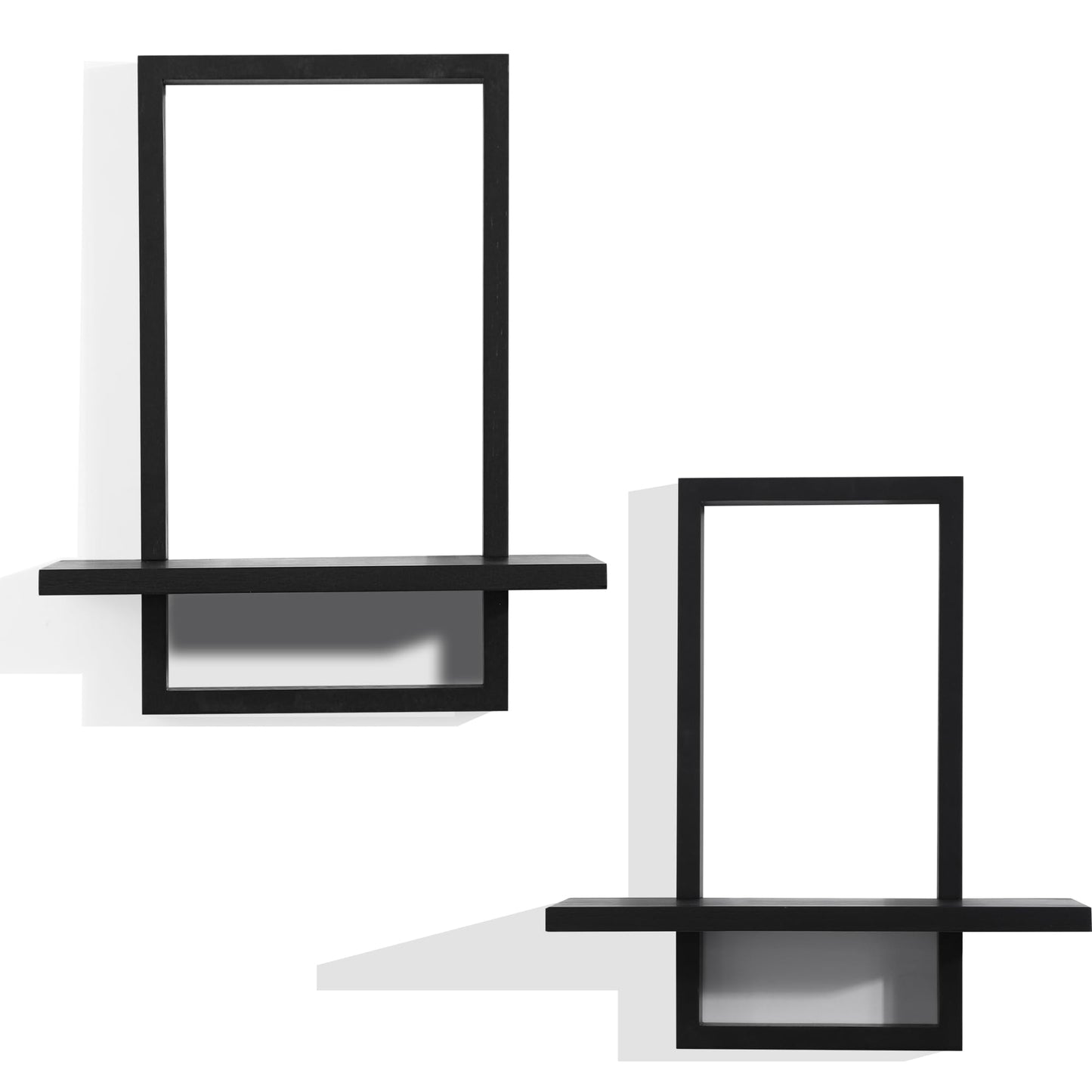 PHOENANCEE Square Floating Shelves,Wall Plants Holder,Bathroom Wall Decor,Framed Decorative Shelf Black,Modern Chic Set of 2 for Living Room Bedroom Home Office,Soild Wood,L+S