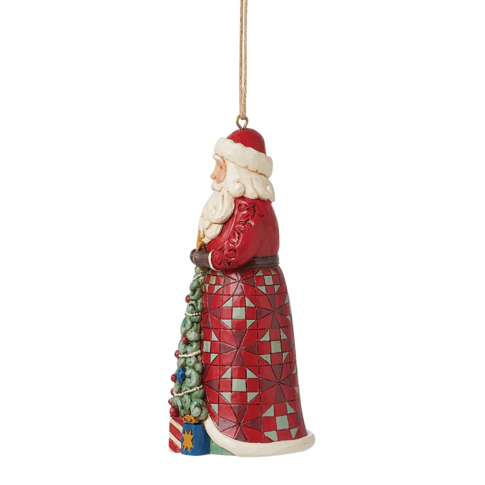 Enesco Jim Shore Heartwood Creek Santa Standing with Christmas Tree Hanging Ornament, 4.53 Inch, Multicolor