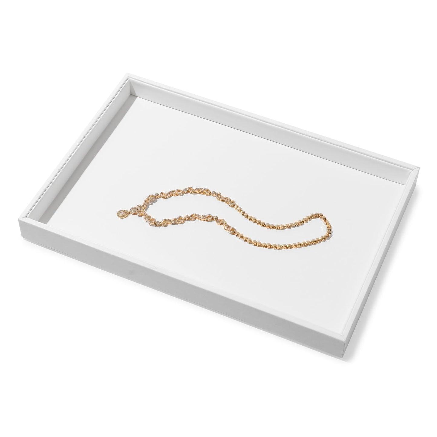 Papten PU Leather Jewelry Tray Necklace Bracelet Holder Stackable Jewelry Drawer Organizer Tray for Necklace Bracelets Watches Earring Ring Storage Display (White)