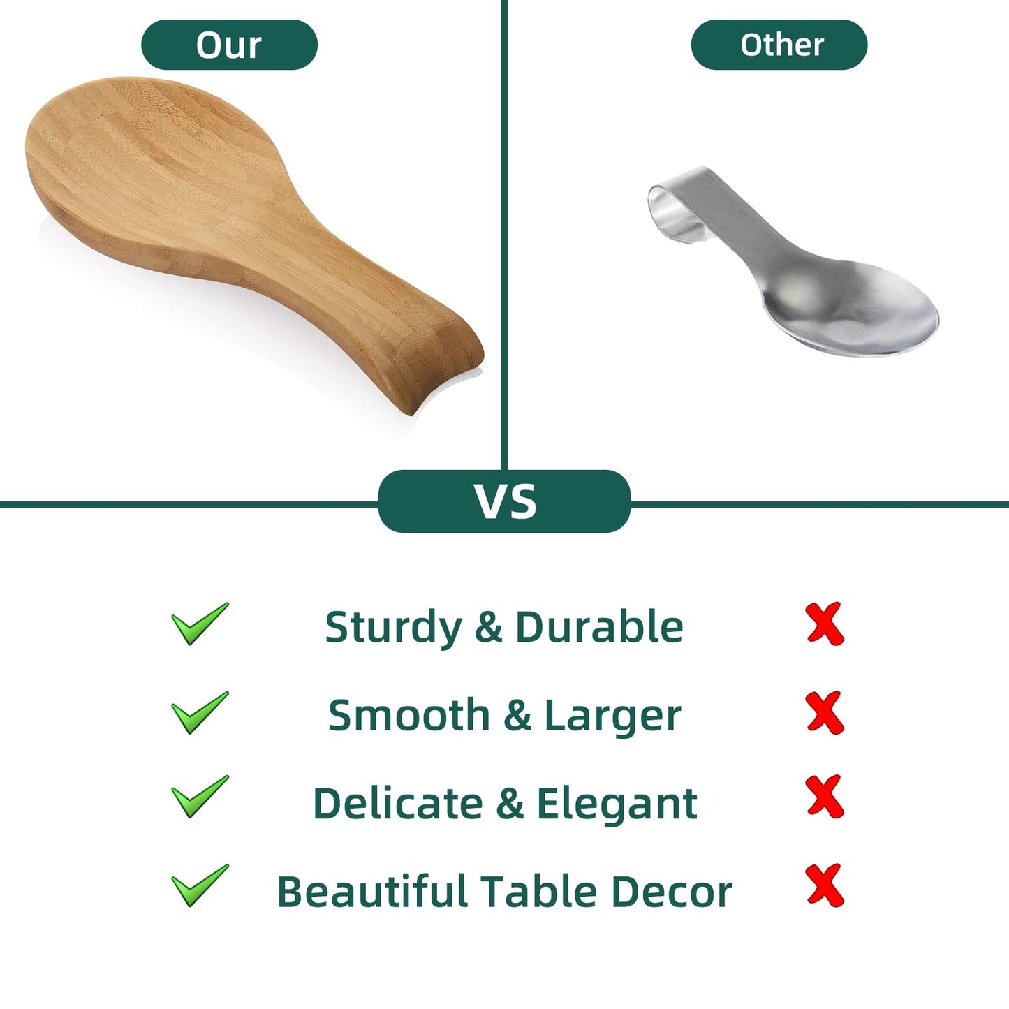Spoon Rest for Stove Top, Bamboo Wood Spoon Holder for Kitchen Counter, Perfect Larger Utensil Rest for Spatula, Spoon or Tong, Modern, Rustic & Smooth Spoon Rest as a Dining Table Decor 10.6" x 6.7"