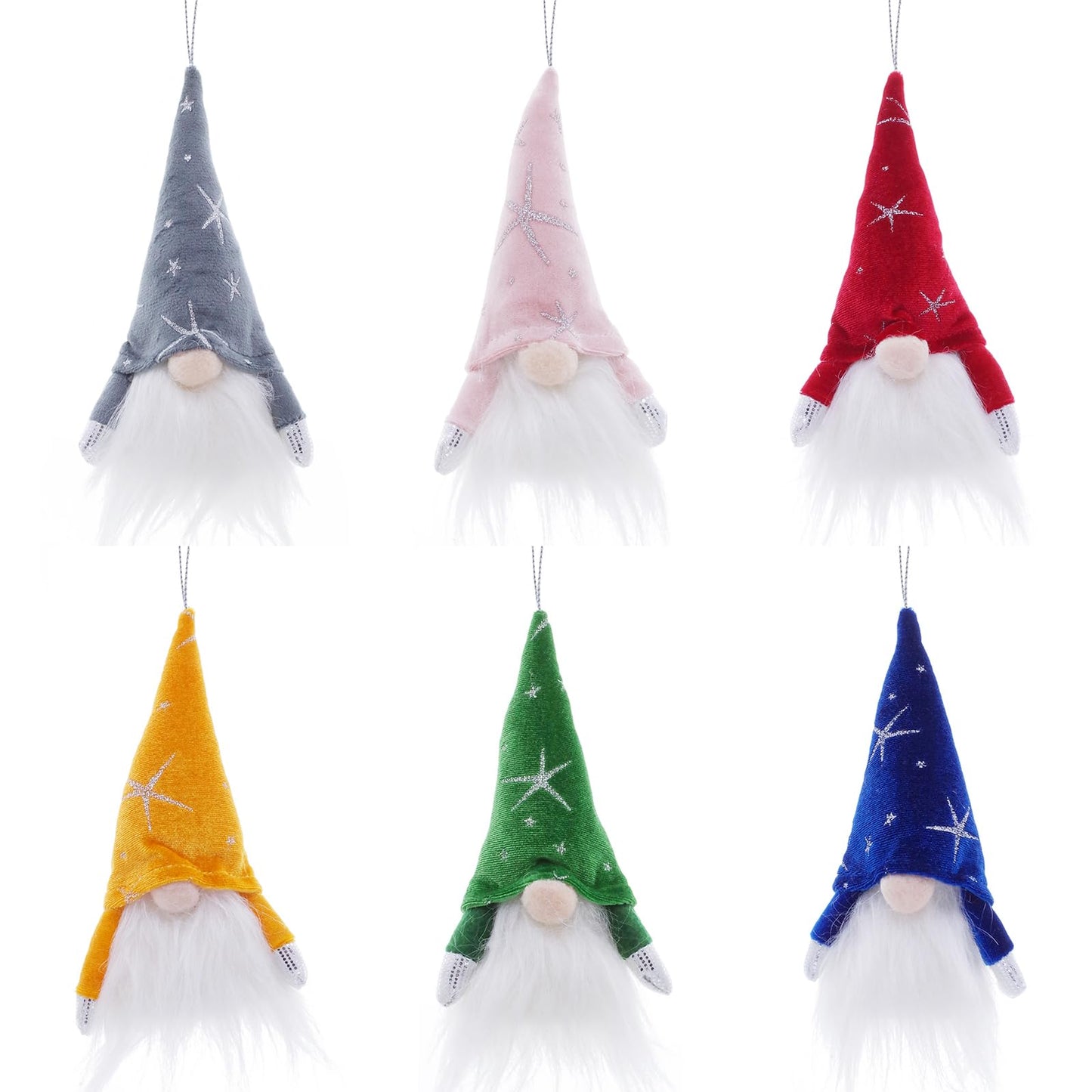Etistta 6PCS Gnome Christmas Ornaments, 6.5 inch Velvet Christmas Tree Ornaments with Led Lights, Christmas Hanging Decorations