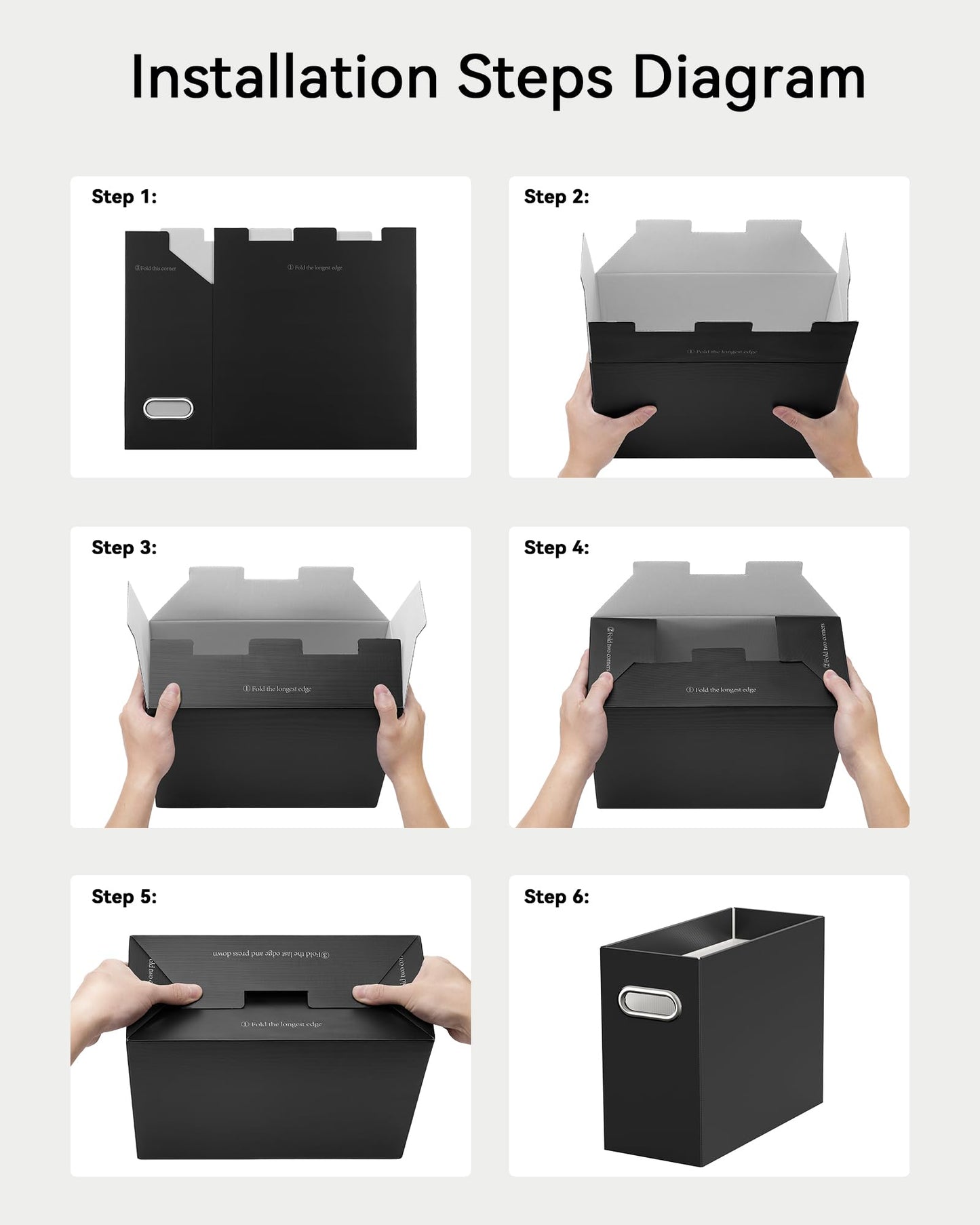 Oterri File Organizer Box, Portable Collapsible Cardboard File Folder Organizer with Handle for Letter Size Hanging Files, Document Storage Box for Home Office & Classroom (2 Packs, Black)
