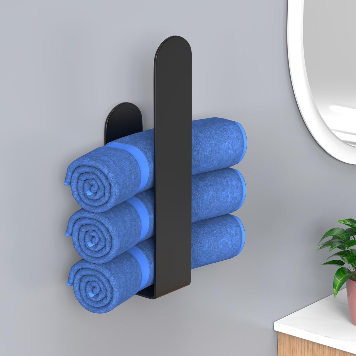 HUFEEOH Hand Towel Holder, Black Hand Towel Bar, Stainless Steel Self Adhesive Bathroom Towel Bar Stick on Wall