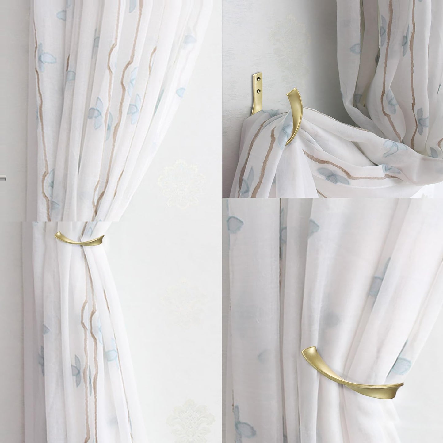 Sumnacon 2 Pcs Aluminum Alloy Curtain Holdbacks - Decorative Wall Mounted Drapery Tiebacks with Screws, Heavy Duty Window Treatment Holdbacks for Home Decor, Gold