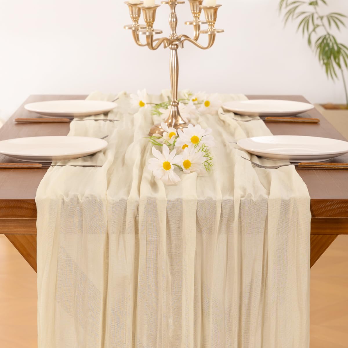 Socomi Beige Cheesecloth Table Runner Summer Boho Rustic Gauze 120 inch 10FT Cheese Cloth Sheer Runner for Wedding Party Baby Shower Birthday Home Decor Holiday Decorations