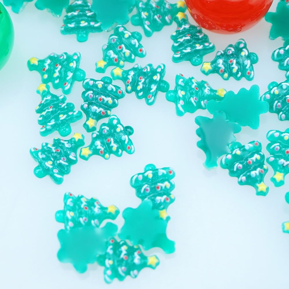 SaktopDeco 200 PCS Miniature Resin Christmas Tree Flatback Holiday Embellishments for Festival Scrapbooks Accessories