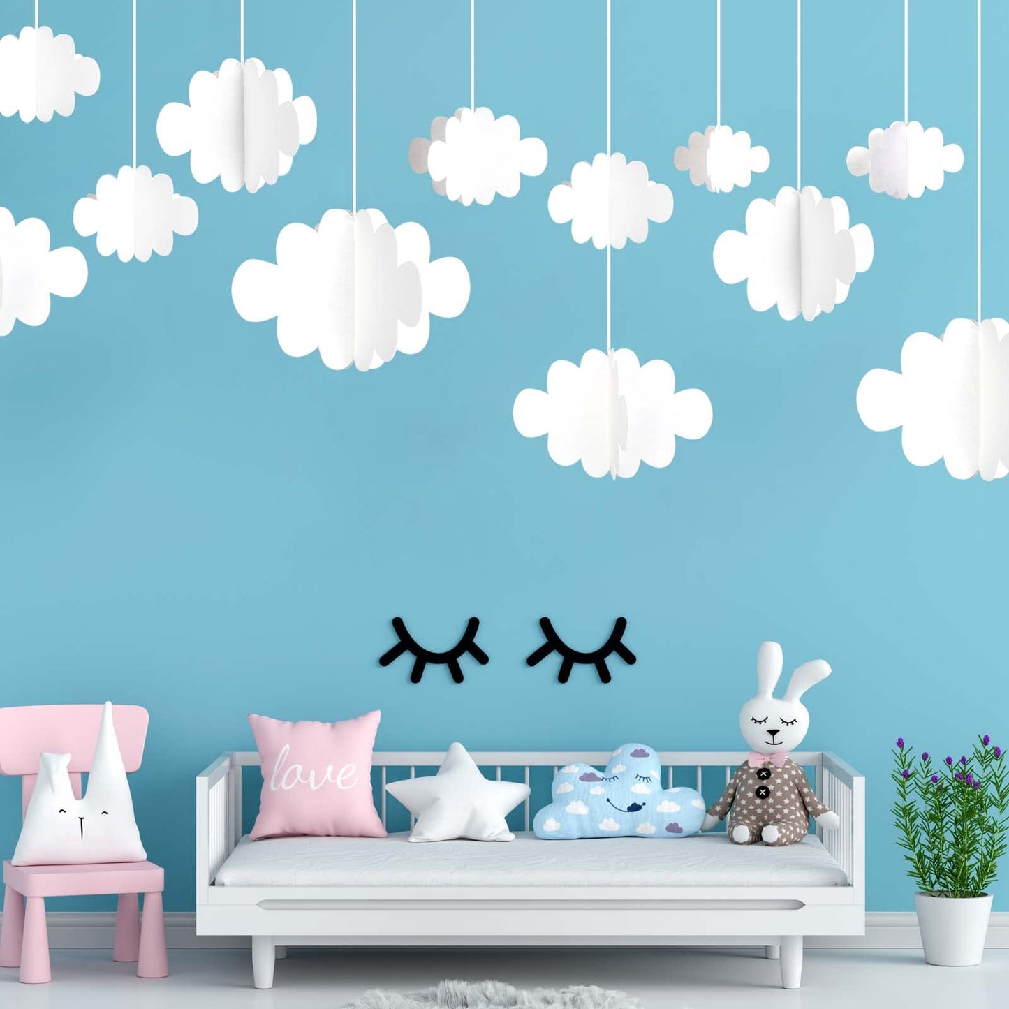 Ayfjovs 10 PCS 3D Cloud Decorations - White Hanging Clouds for Ceiling, Party Decorations, Ornaments, Wedding, Nursery, Children Room, Baby Baptism Party