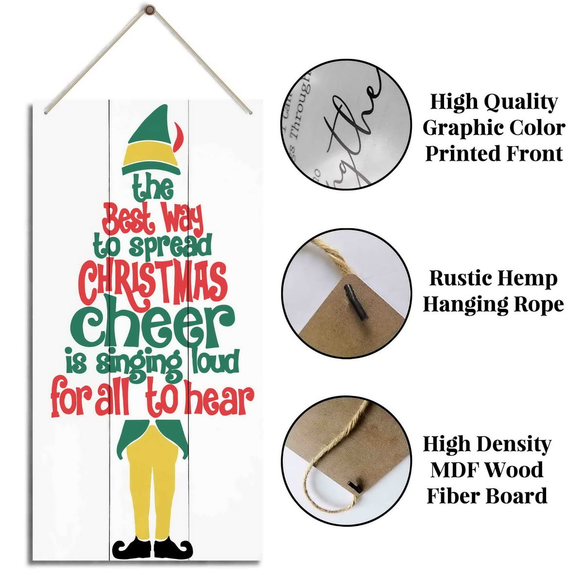 The Best Way To Spread Christmas Cheer, Winter Seasonal Wall Art Hanging Wooden Sign Merry Xmas Holiday Decorations for Home Outside Indoor