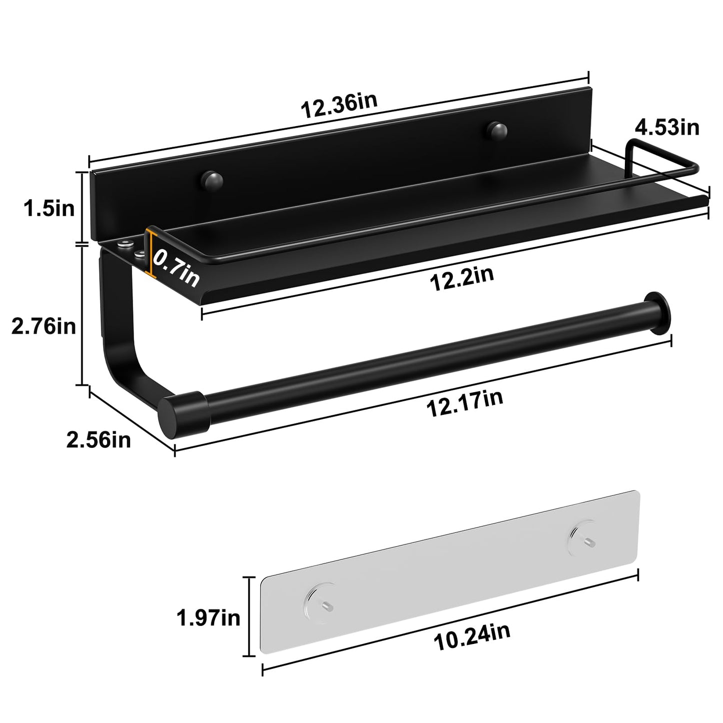 Hand Towel Holder for Bathroom, Self Adhesive Paper Towel Holder Wall Mount for Kitchen, Ideal RV Paper Towel Rack, Matte Black