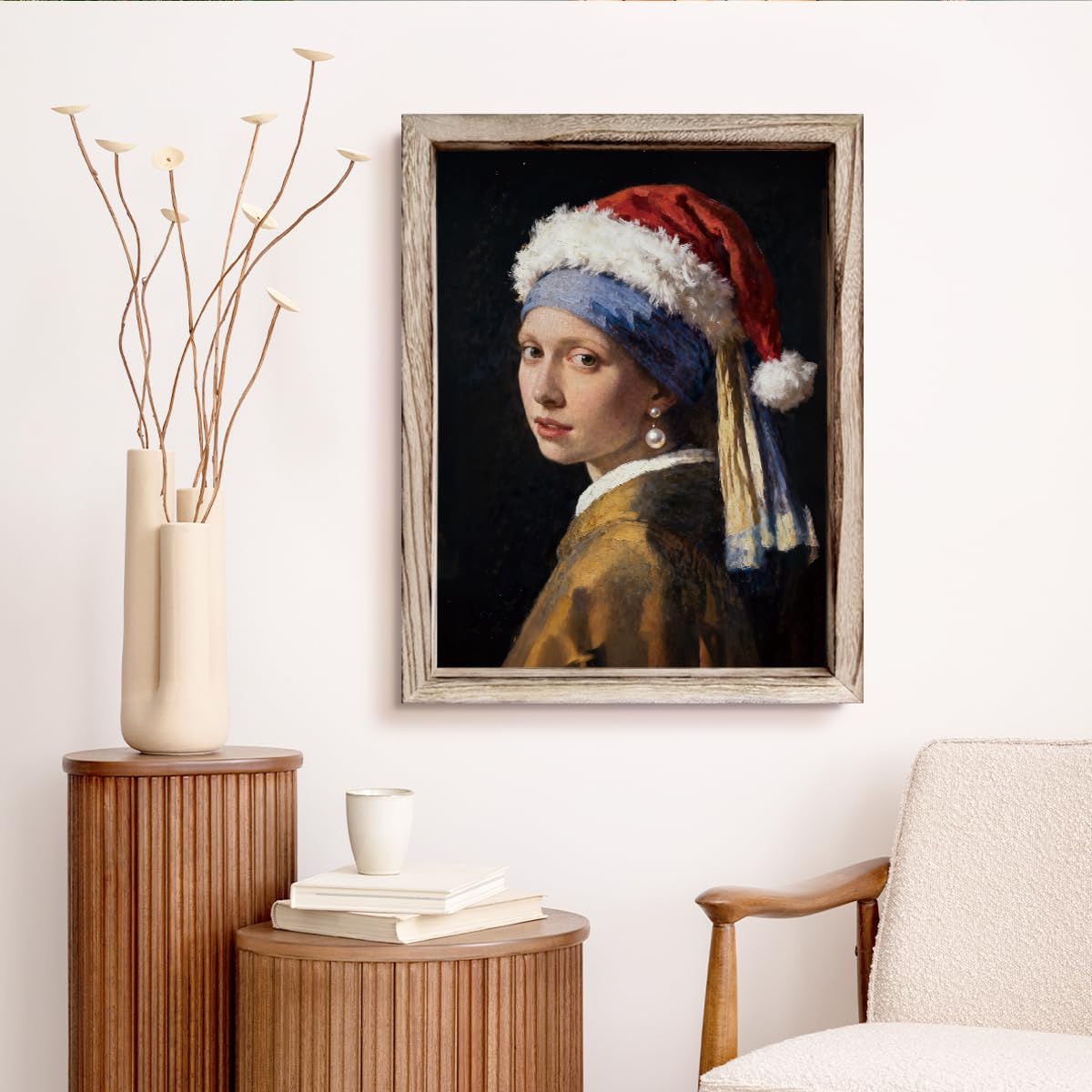 Christmas Decor, Holiday Decors, A Women with Santa Hat Sign, Christmas Wall Decoration Signs, Gallery Decor Art, Farmhouse Home Decors, Framed Wall Plaque Sign 38 * 29 inches