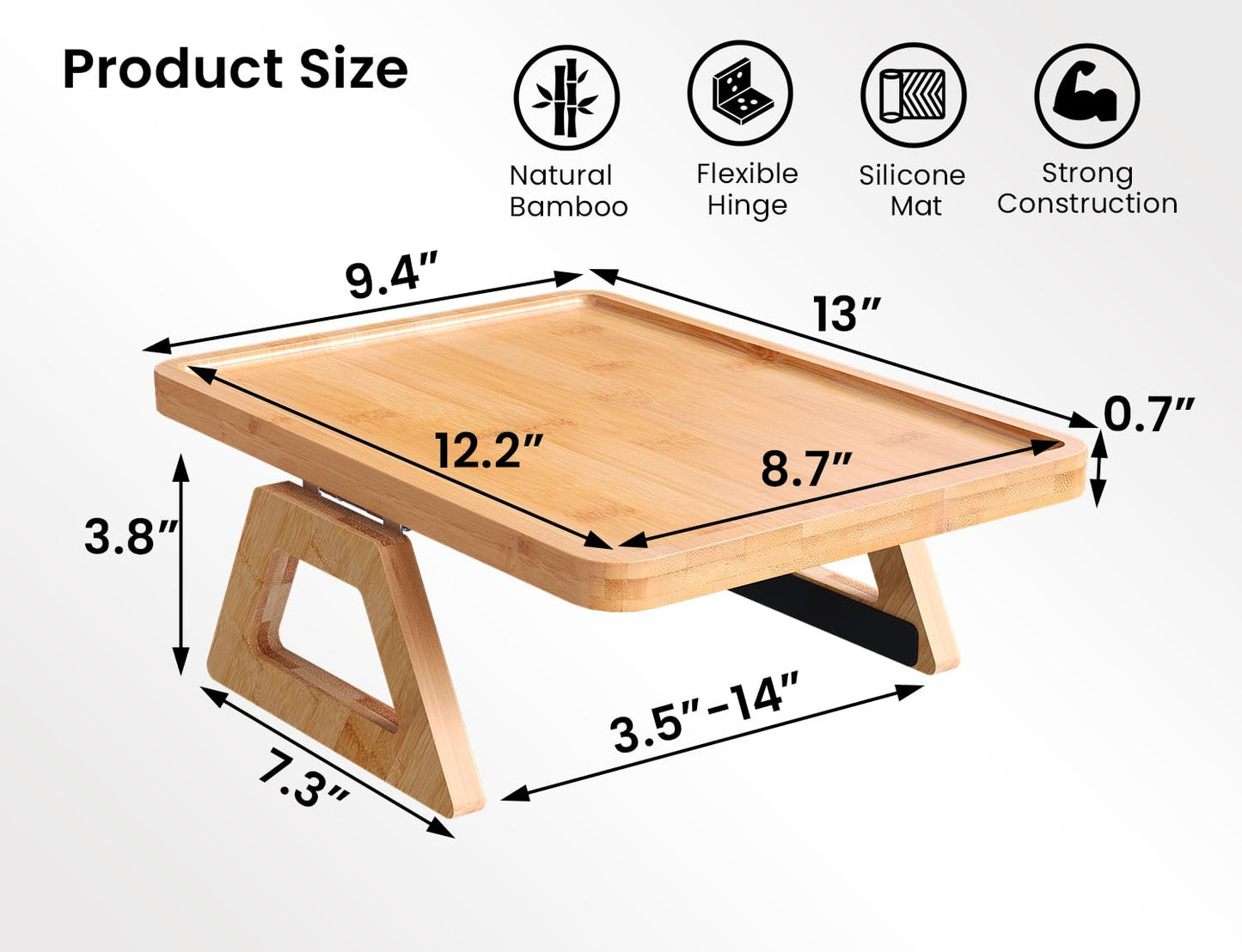 Danfoxer 2 Pack Couch Arm Tray,Bamboo Folding Sofa Tray,Sofa Armrest Trays Clip-On Couch Desk for Drinks,Snacks,Phone,Remote Control(Natural)