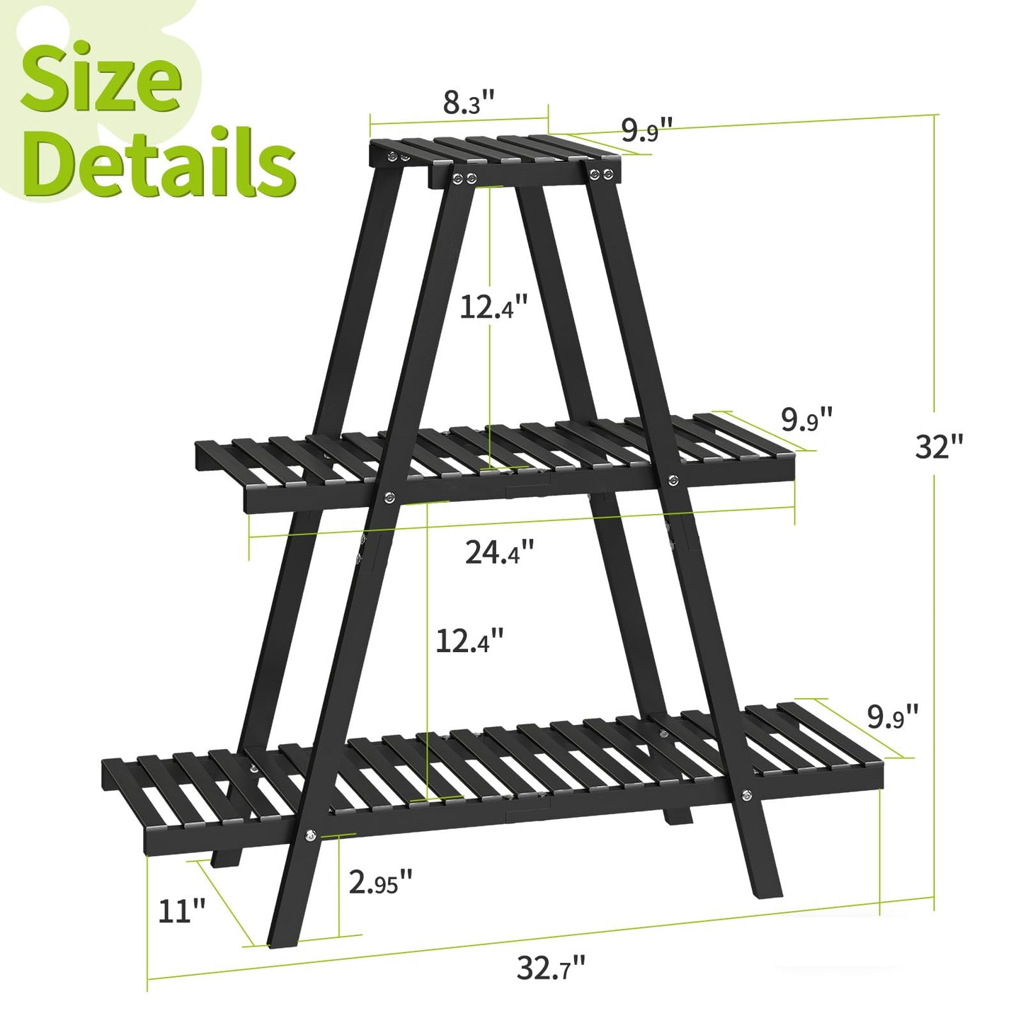 BMOSU Plant Stand Bamboo for Indoor Outdoor Tiered Plant Shelf 8 Potted Flower Holder Ladder Rack Garden Balcony Living Room Patio(3 Tier Black)