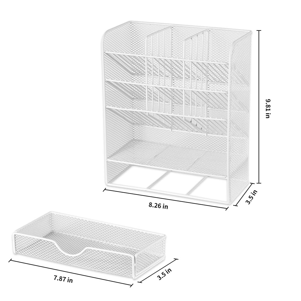 Spacrea Pen Holder Desk Organizer - Desk Organizers and Accessories, Pencil Holder with 10 Compartments and 1 Drawer(White)