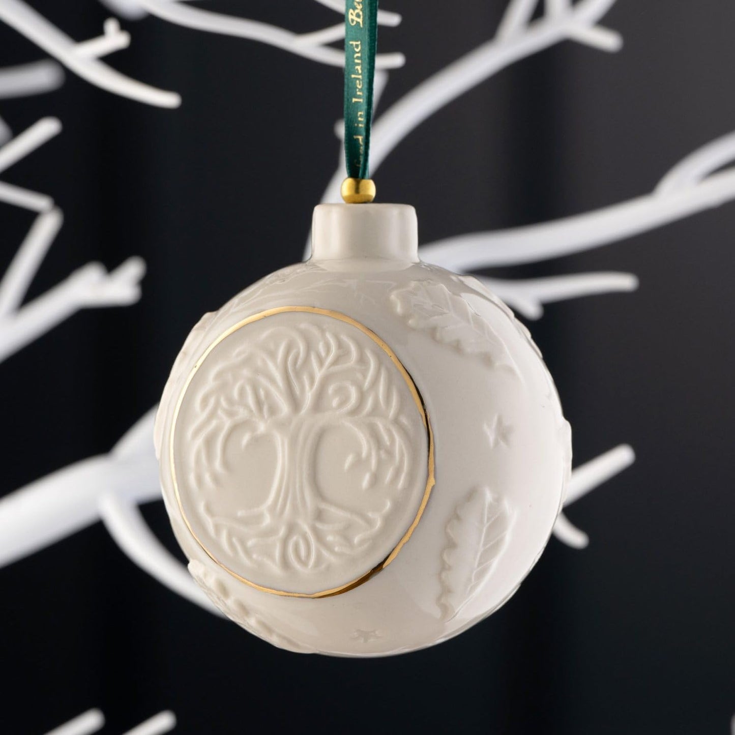 Belleek Classic Tree of Life Bauble Hanging Ornament, 3.1-Inch Handpainted Porcelain Celtic Irish Christmas Decoration