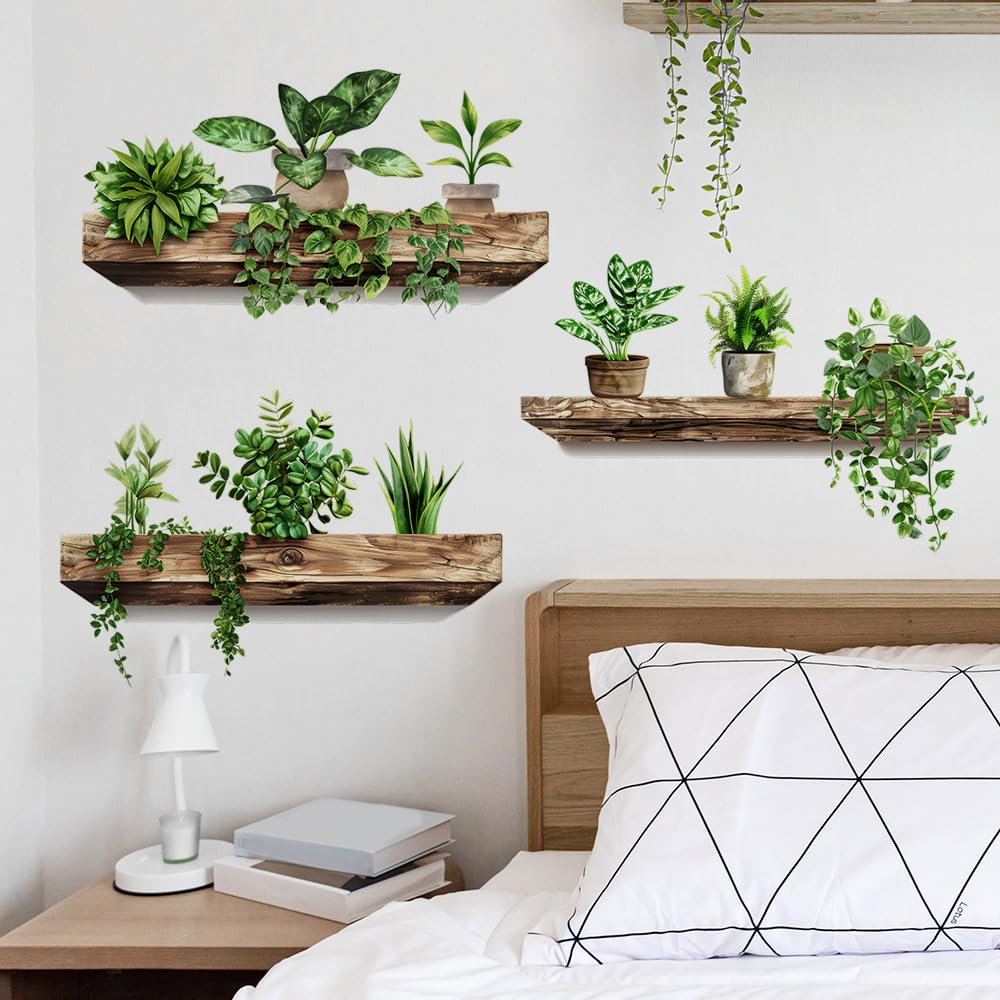iMagitek 3 Pack 3D Potted Plants Wall Stickers Removable Tropical Nature Plants Wall Decals for Living Room Bedroom Kitchen