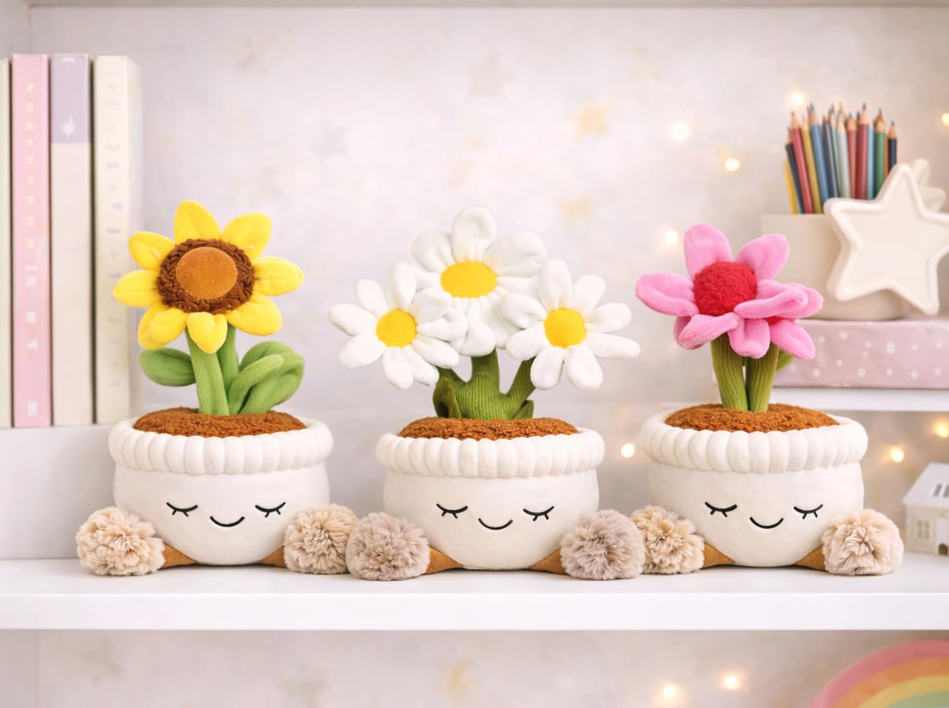 Large Plush Plants in Pots – Flower, Cactus & Succulent Plush Stuffed Plants, Flower Pot Plush Bouquet Decor, Cute Desk & Nursery Room Decor Gift (Pink Echinacea)