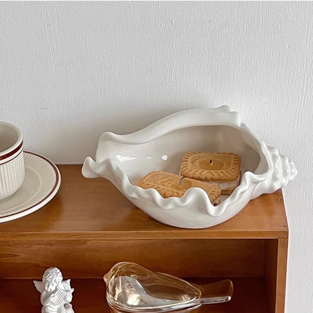 QIAOIDEA Conch Shell Tea Light Candle Holder, Shell Jewelry Dish, Ocean Coastal Beach Themed Ceramic White Sea Shell Jewelry Tray Dish Candy Dish Key Holder for Table Home Party Décor