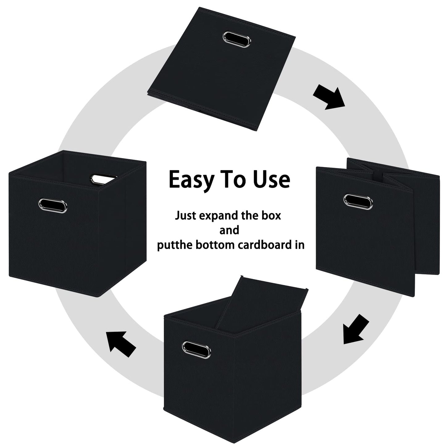 HEAYEEG Black Foldable Storage Cubes Bins , Fabric Storage Box Cubes Organizer Baskets with Dual Handles for Home Organizer (Black)