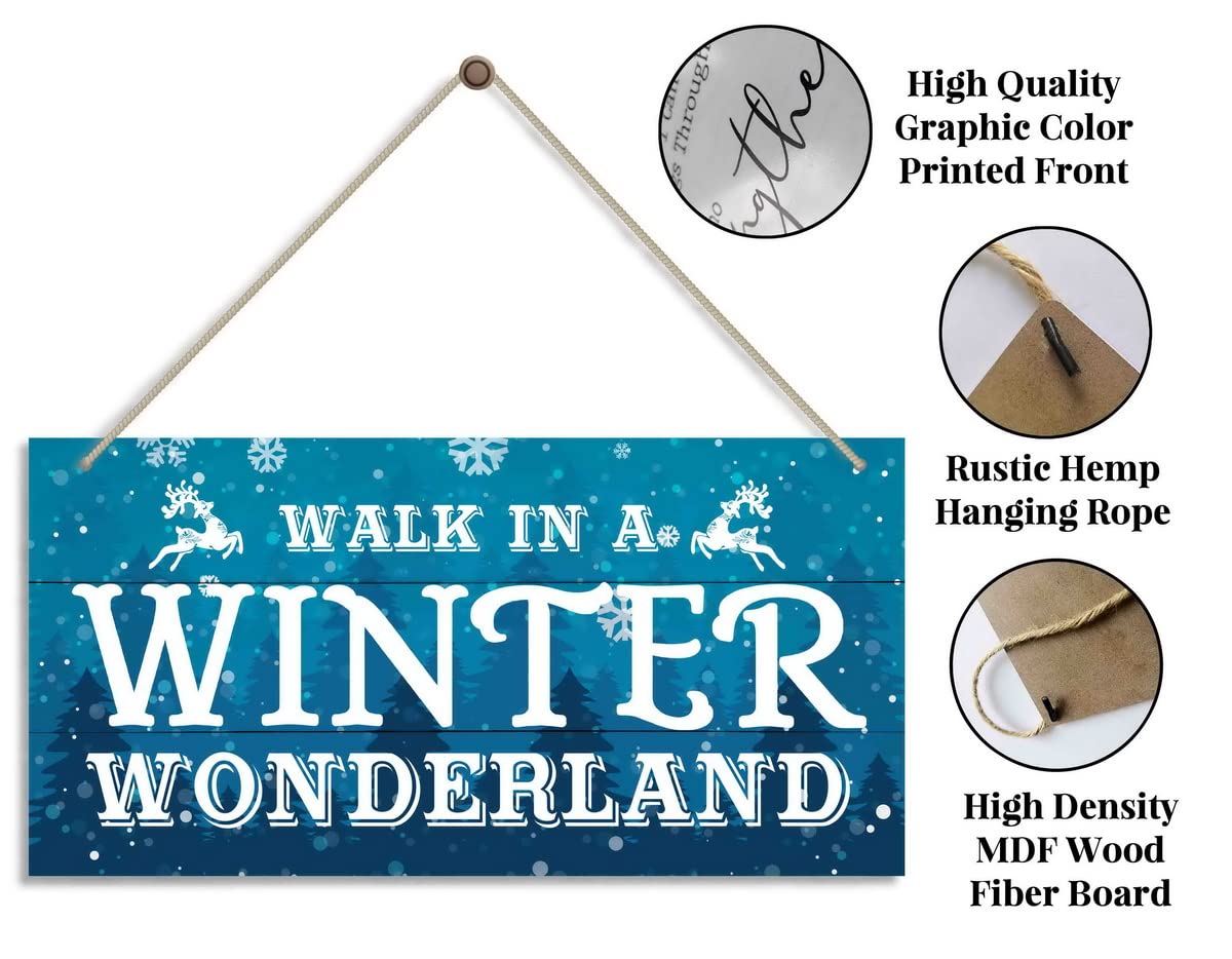 Christmas Door Sign Decor, Walk in a Winter Wonderland, Winter Seasonal Christmas Wall Art Hanging Wooden Sign Merry Xmas Holiday Decorations for Home Outside Indoor