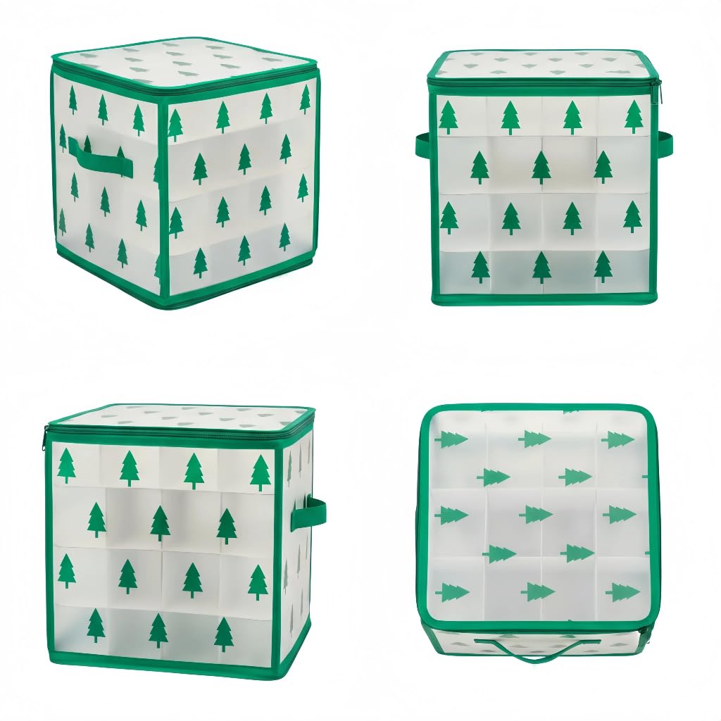 Christmas Ornament Storage Box, Christmas Tree Ornament Organizer, Hard Plastic Storage Container with Dividers, Clear Design Waterproof Case for 3" Seasons Balls
