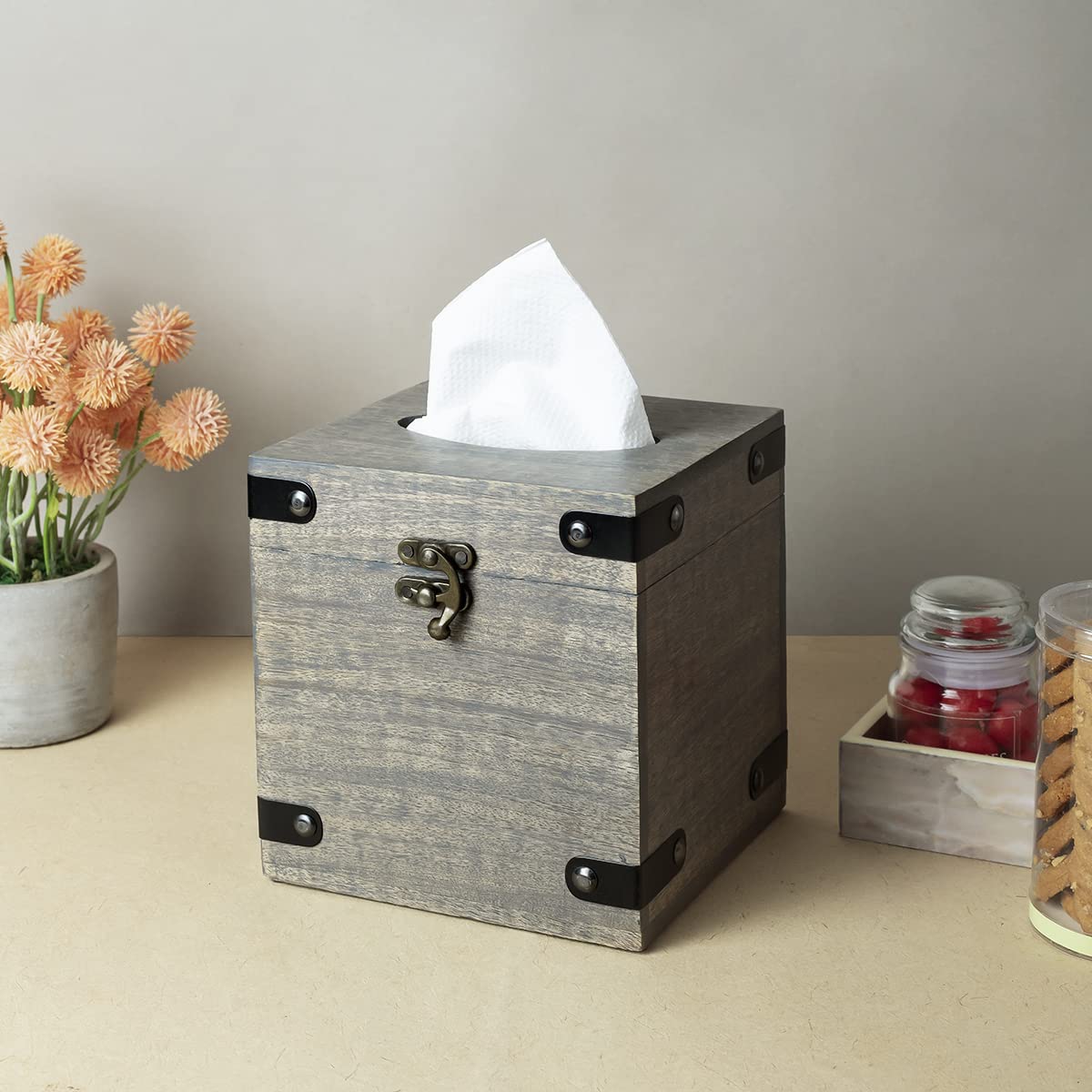 GoCraft Wooden Tissue Box Holder – Square Tissue Box Cover, Stylish Wooden Design for Bathroom Vanity, Bedroom, Nightstands, Desks, Tables – 5.75" x 5.75" x 6.5", Durable and Elegant