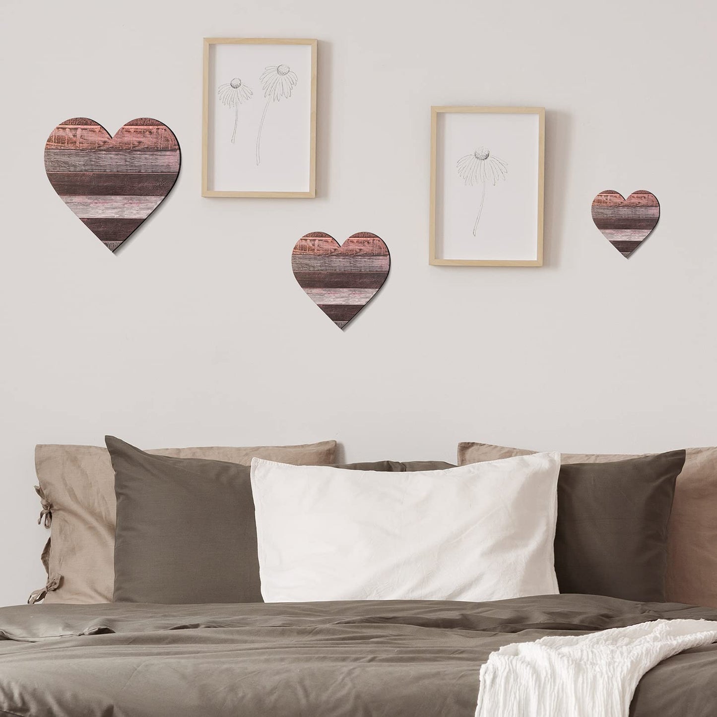 Jetec 3 Pcs Rustic Wooden Heart Decor Farmhouse Wood Home Wall Sign Hanging Plaque Decor for Kitchen Bedroom Bathroom Living Room,Ideal Housewarming Gifts(Classic)