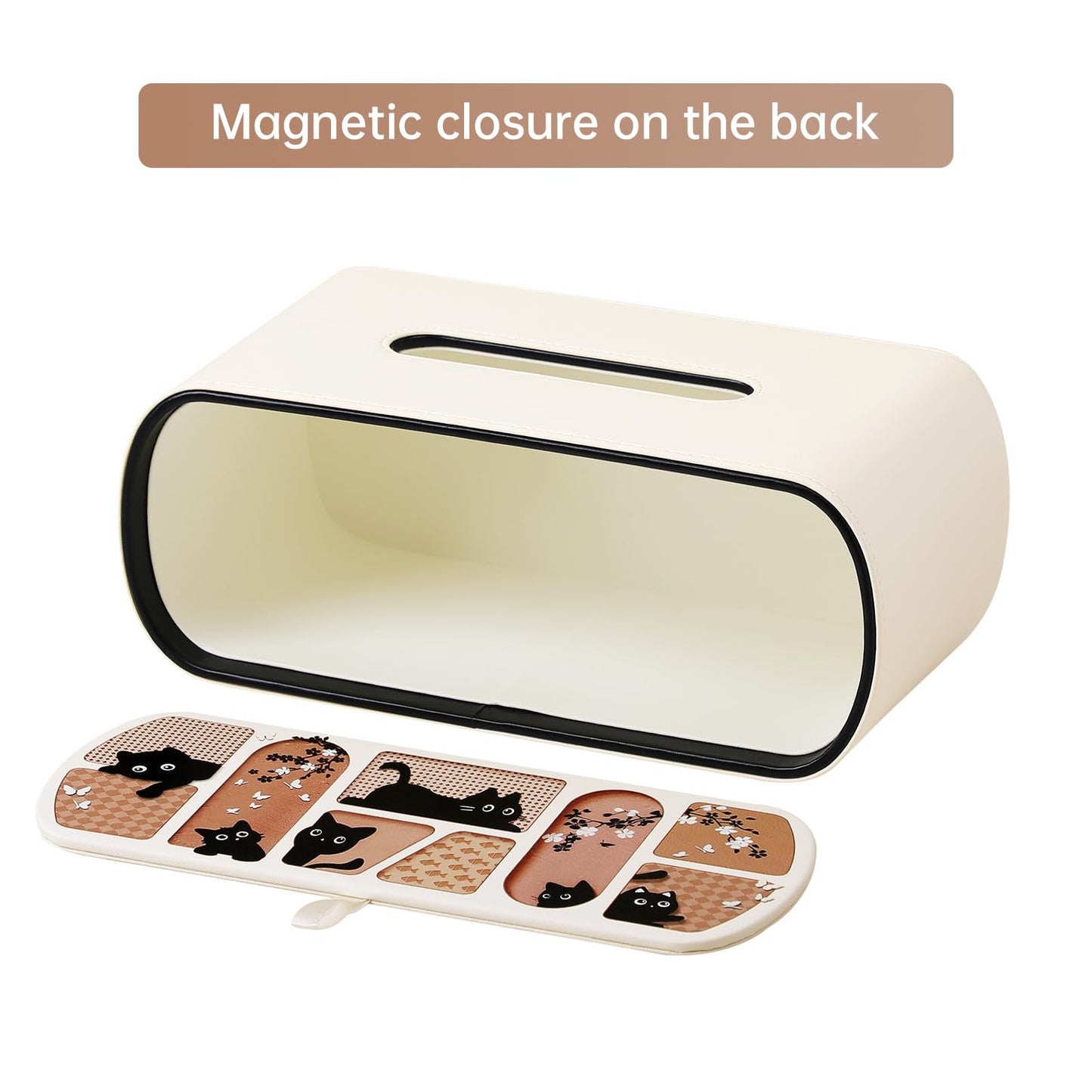 MEIBOOCH Cat-Themed Tissue Box Cover with Curved Edge, Rectangle Tissue Box Holder for up to 4 Inches High Boxes (Beige)