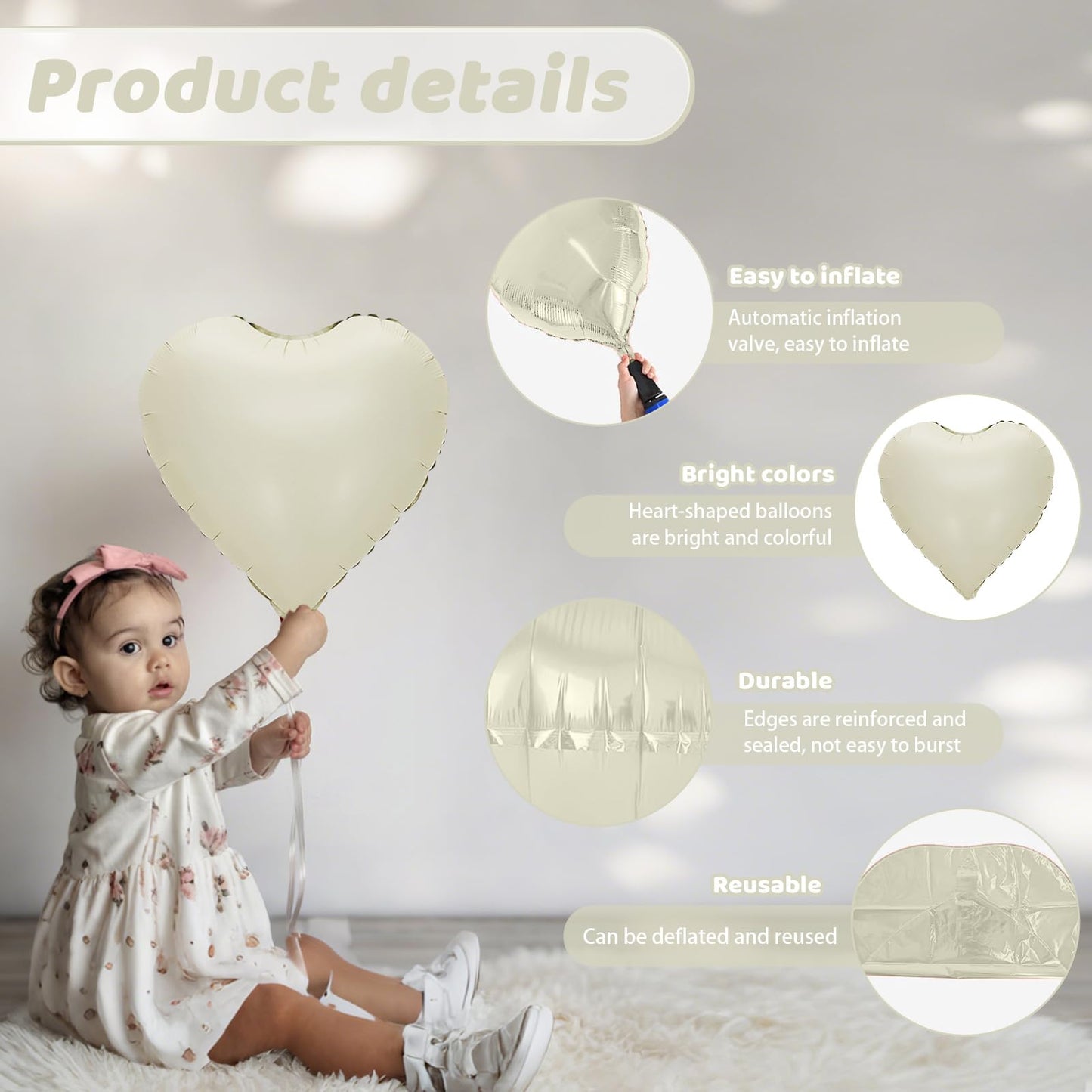 Brown Cream Heart Balloons, Heart Shaped Ballons, 20 Pcs 5/10/18 inch Apricot Beige Coffee Foil Love Balloons for Valentine's Day Wedding Engagement Bridal Showers Anniversary Celebrations