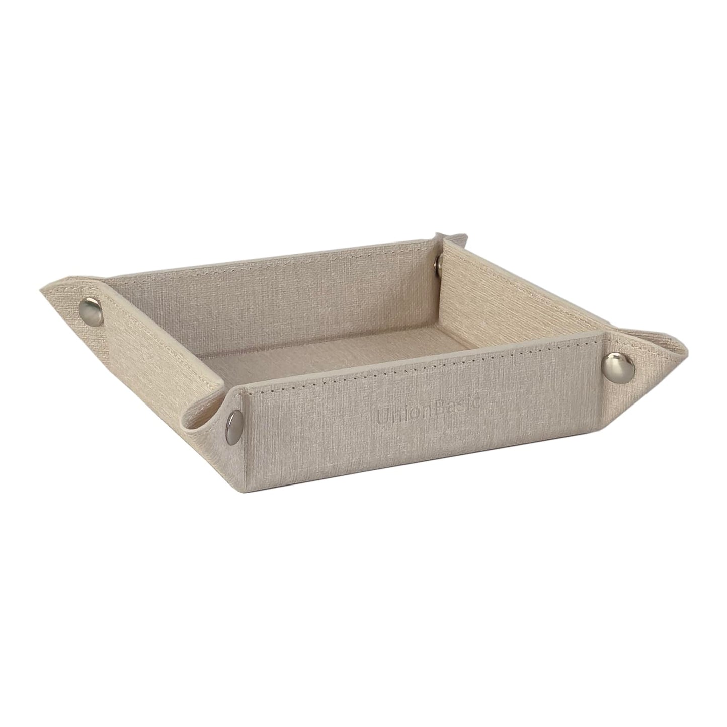 UnionBasic Small Valet Tray, Jewelry Tray for Rings Watches Earrings, Entryway Catchall Caddy for Coins Keys Change, Nightstand Bedside Valet Holder, Trays for Electronic Gadgets, Beige