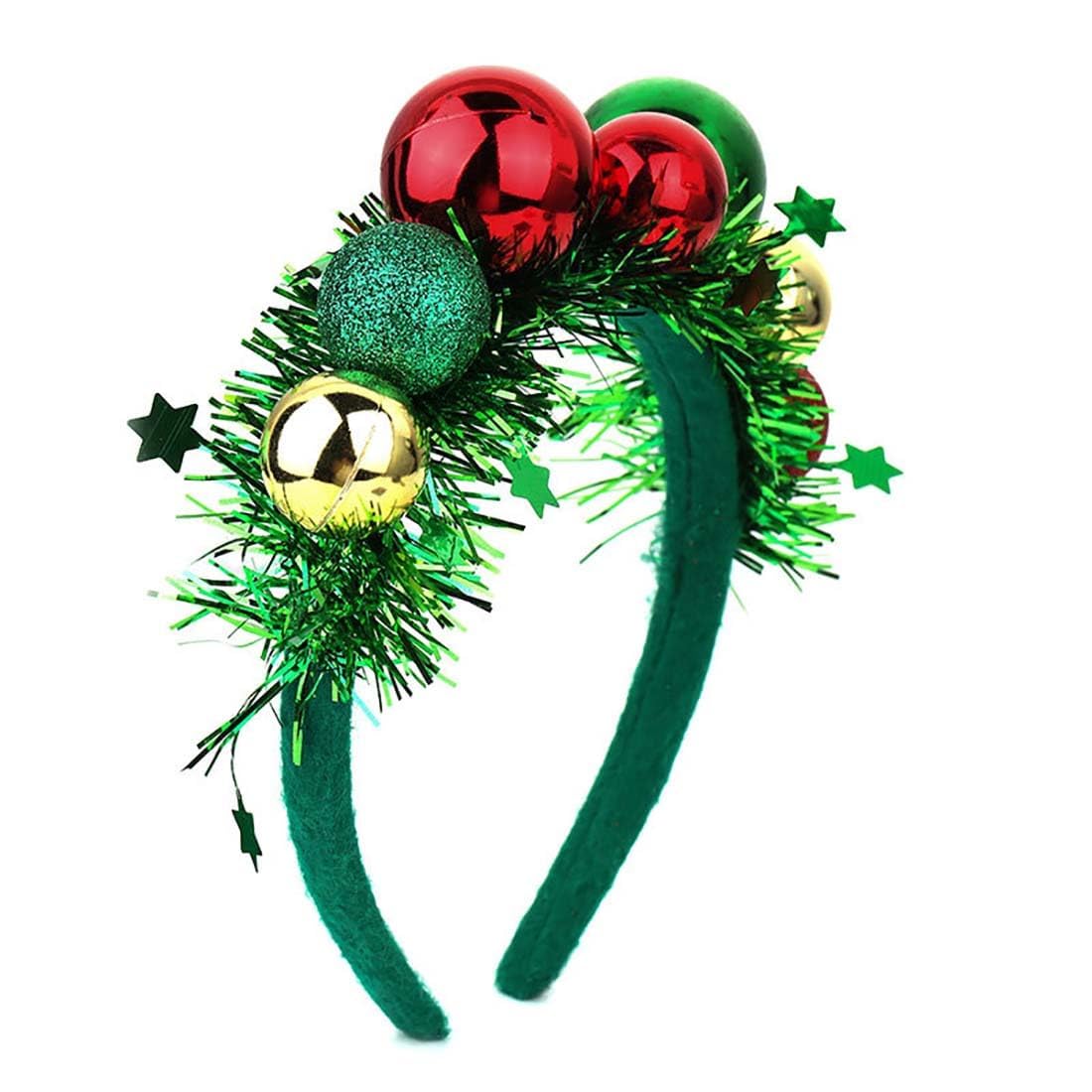 Ankelesz Christmas Headbands for Women, Red Green Balls Hair bands Cute Festive Party Hair Accessories