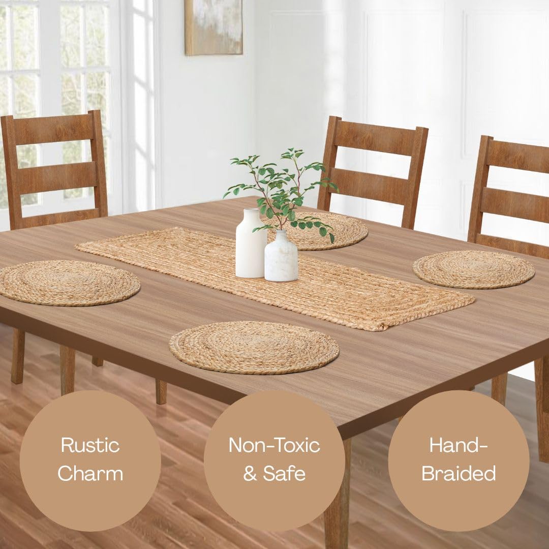 UNIQINNOW Farmhouse Jute Burlap Braided Table Runner 36 inches Long, 13x36 Natural Jute Braided Table Linens, 100% Jute Handcrafted Rustic Vintage Dining Table Runner Natural
