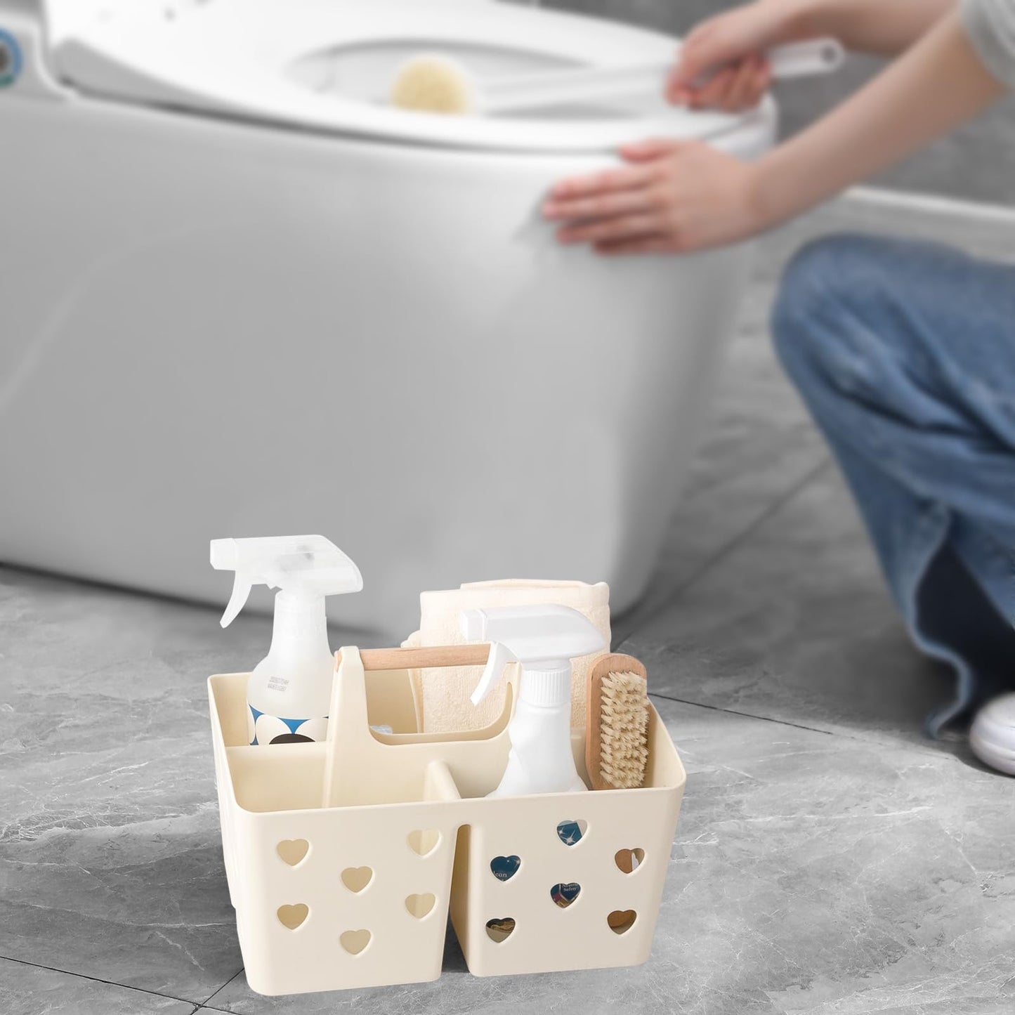Anyoifax Portable Shower Caddy Plastic Shower Basket Organizer Divided Bathroom Caddy Storage Cleanning Caddy Tote with Handle for College, Dorm Room, Kitchen, Beige