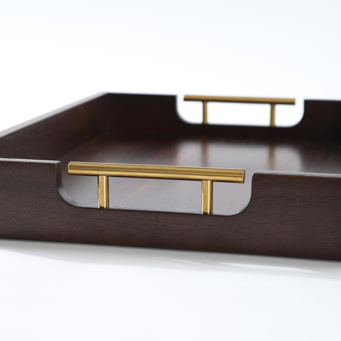 Joy&Grace Ottoman Tray for Living Room, Large Acacia Wooden Serving Tray with Handles for Coffee Table, Breakfast in Bed, Food Dinner, Decorative Tray (Sleek Brown, 16.7" x 12.8" x 2")