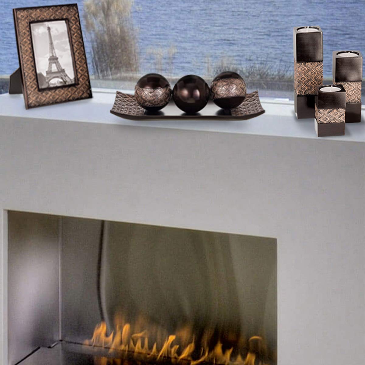 Creative Scents Dublin Brown Set of 3 Small Tealight Candle Holders Table Decor Gift Set - Centerpieces for Living/Dining Room Table, Coffee Table Decor for Fireplace/Entrance or Bathroom