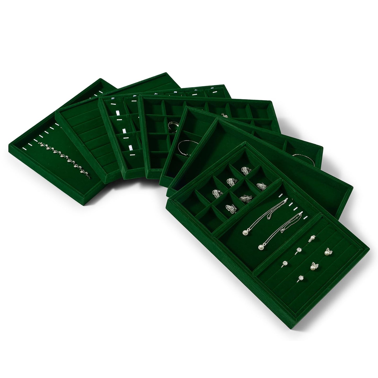 Papten Green Velvet Jewelry Trays Stackable Jewelry Drawer Organizer Tray for Necklace Bracelets Rings Storage Display