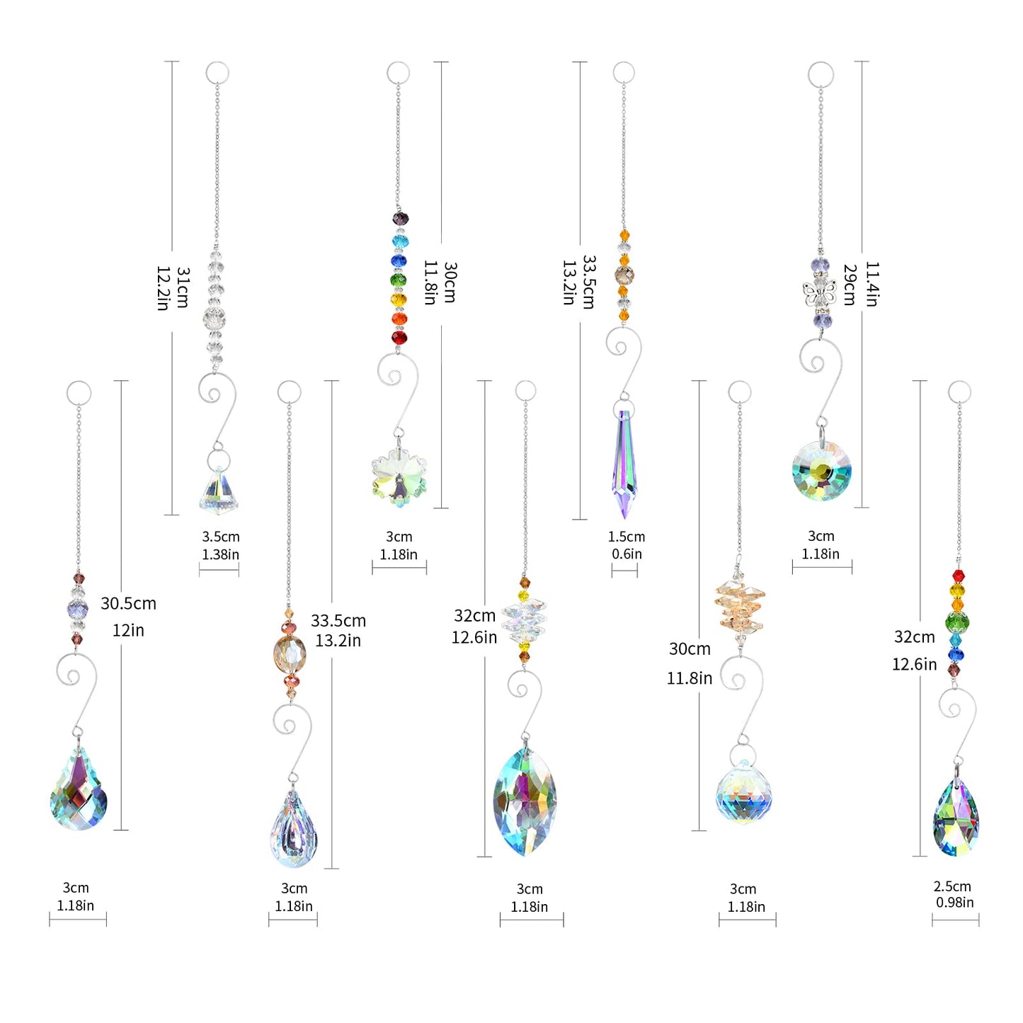 Crystal Suncatchers, RIFNY Hanging Crystals Ornament Sun Catcher with Chain, 9 Pack Glass Beads Ball Prisms Pendant Rainbow Maker for Window Home Office Garden Decoration