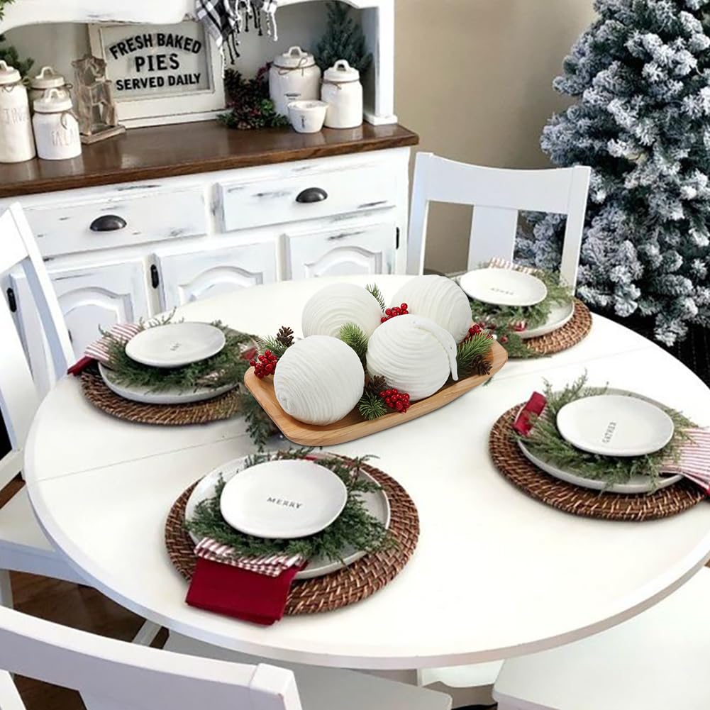 Briful 3.94'' White Christmas Ornament Balls, 6PCS Large Decorative Yarn Balls Xmas Tree Hanging Ornaments with Strings for Holiday Party Christmas Table Vase Decor