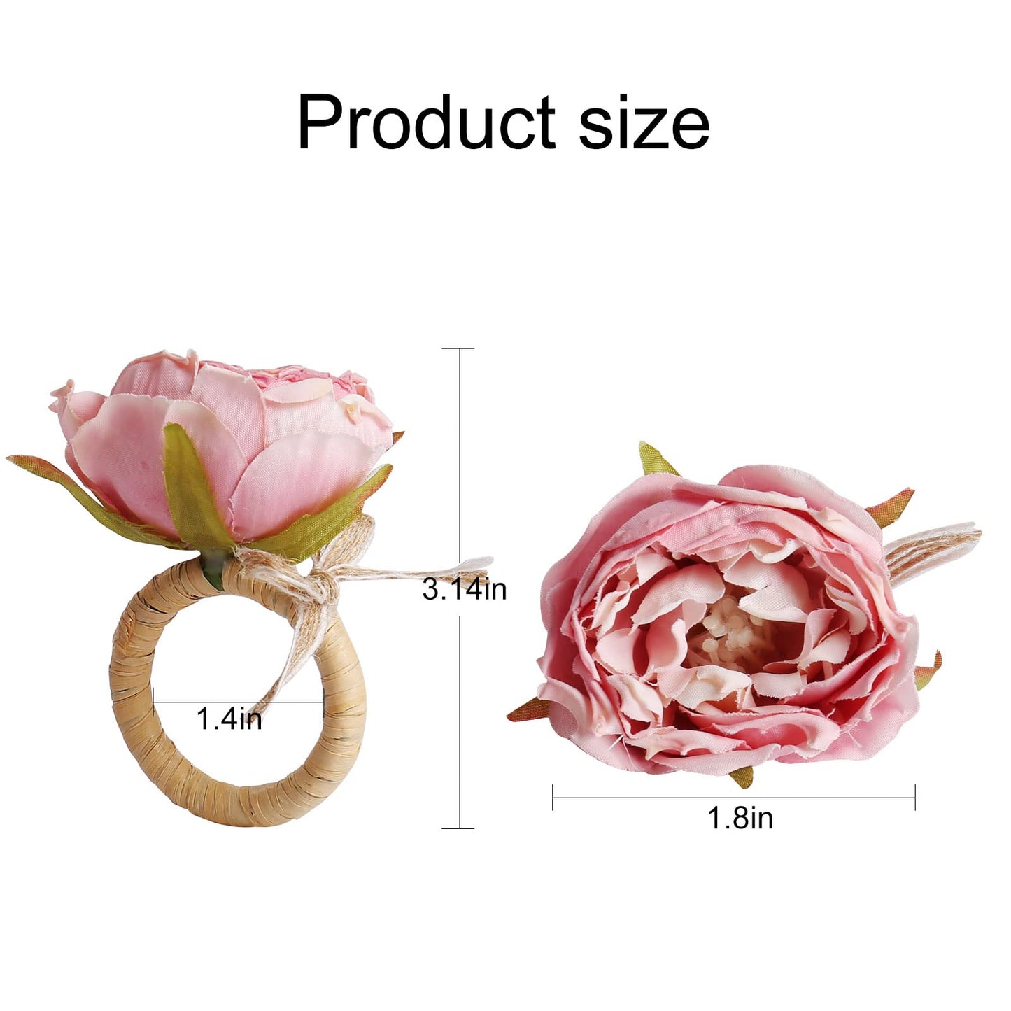 FEKIDO Flower Napkin Rings Set of 8,Pink Peony Flower Handmade Napkin Holder Rings Table Decorations for Wedding,Fall,Daily Party,Picnics,Banquet,Luncheons,Birthday,Christmas,Valentine's,Thanksgiving