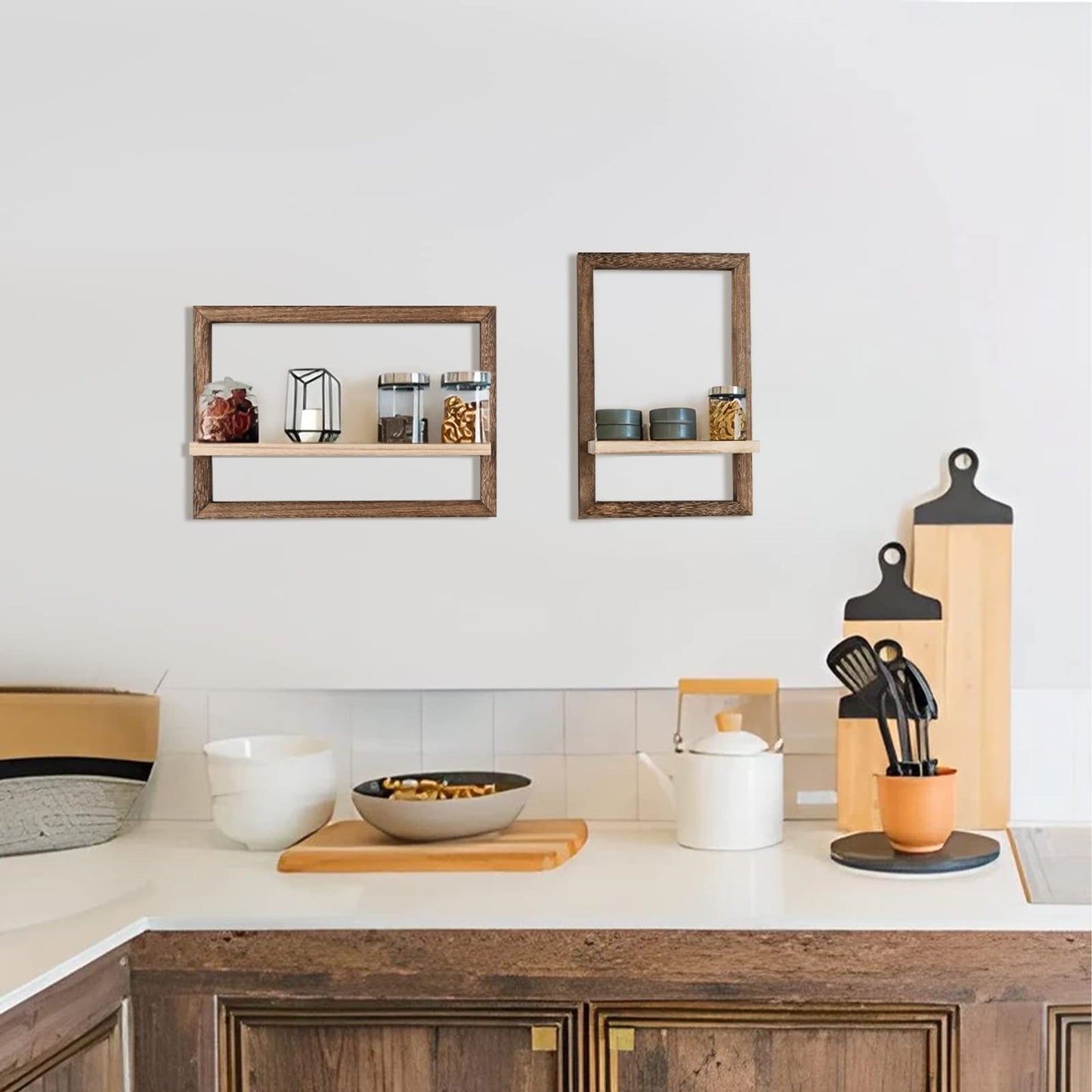 idee-home Floating Shelves for Wall, Rustic Square Hanging Floating Shelves Set of 4 Wood, Wall Decor Mounted Bathroom, Living Room, Kitchen Storage