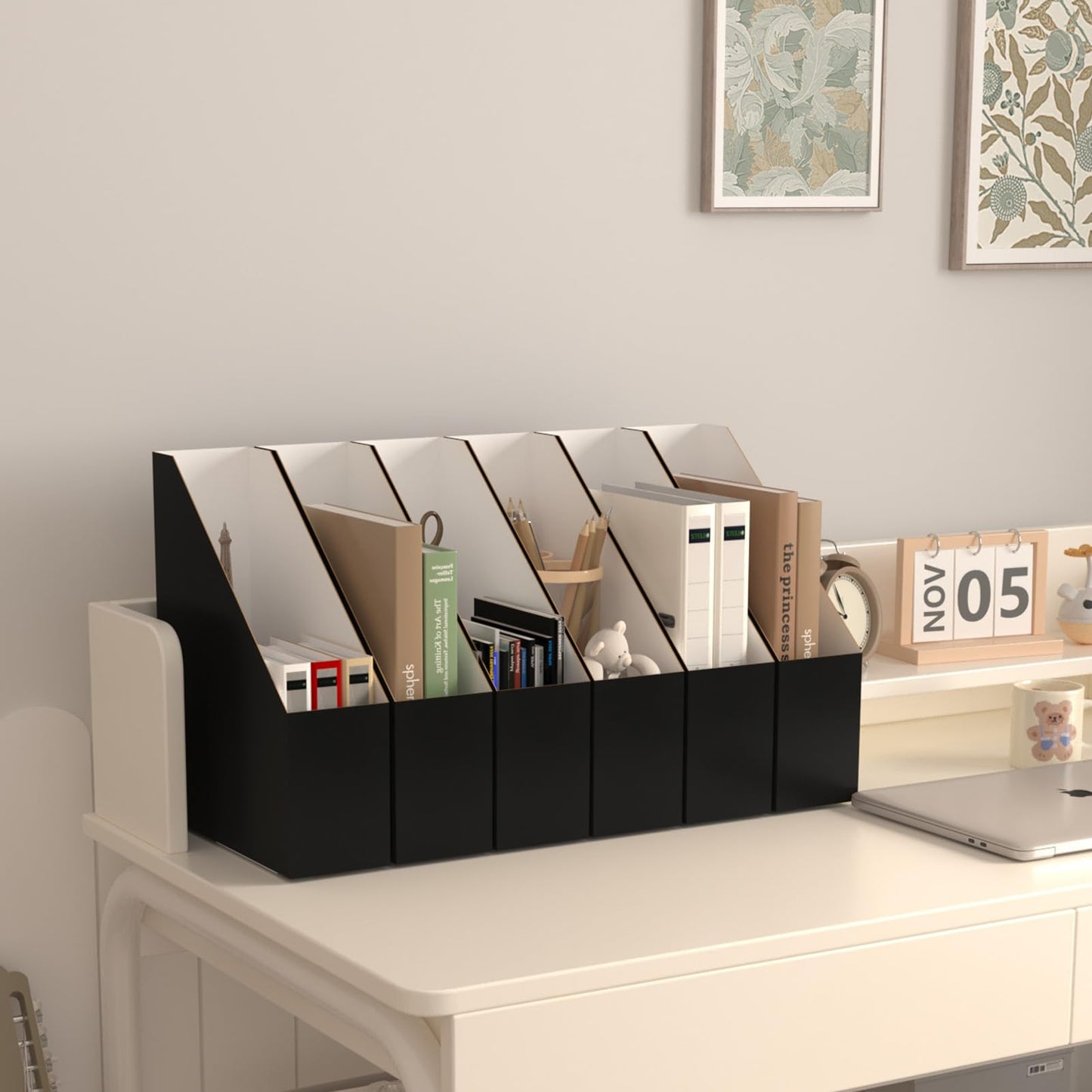 EXYGLO 12 Pack Black Magazine File Holder, Cardboard Magazine Rack with Label, Foldable Storage Organizer Box for Book, Documents, 9.9x3.3x12 Inches