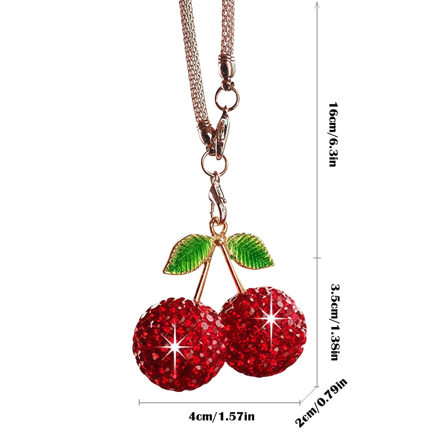 Bling Cherry Car Hanging Ornament, Cute Crystal Rear View Mirror Pendant, Sparkly Diamond Rearview Mirror Charms, Lucky Car Interior Decor Accessories (Red)