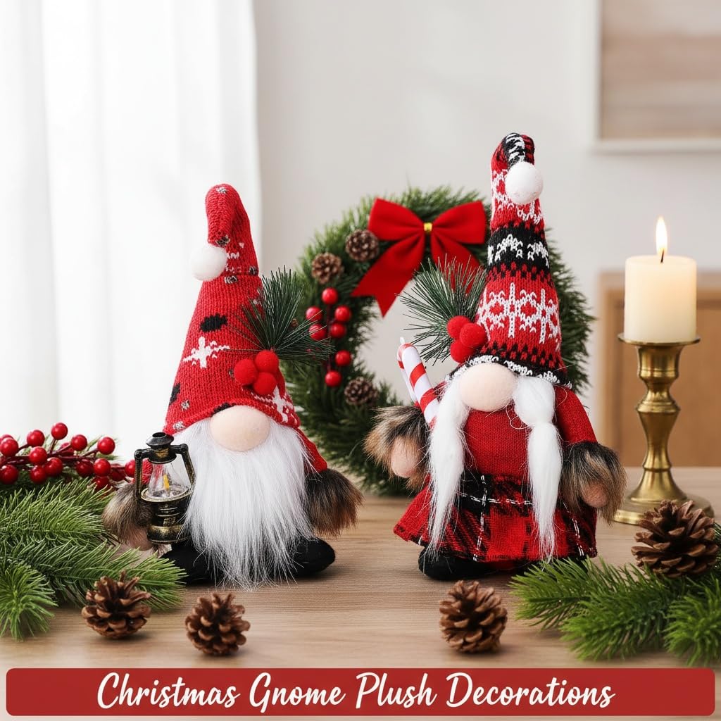JOINPAYA 2Pcs Christmas Gnomes Decorations: Plush Couple Elf Santa Gnomes Doll for Xmas Home Tabletop Ornaments Holiday Party Gifts