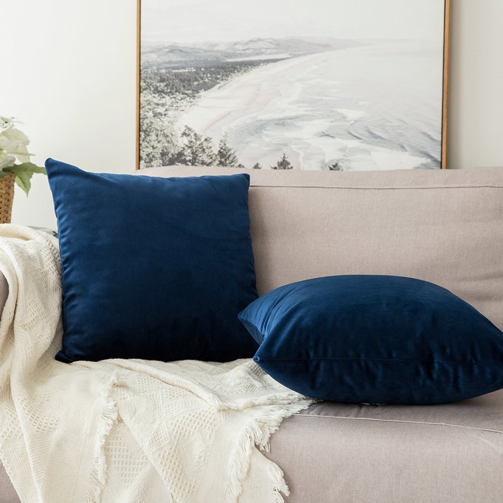MIULEE Velvet Throw Pillow Covers 18x18 Inch, Pack of 2 - Dark Blue, Super Soft Decorative Square Cushion Cases Modern Luxury Home Decor for Sofa, Couch, Bed, Chair
