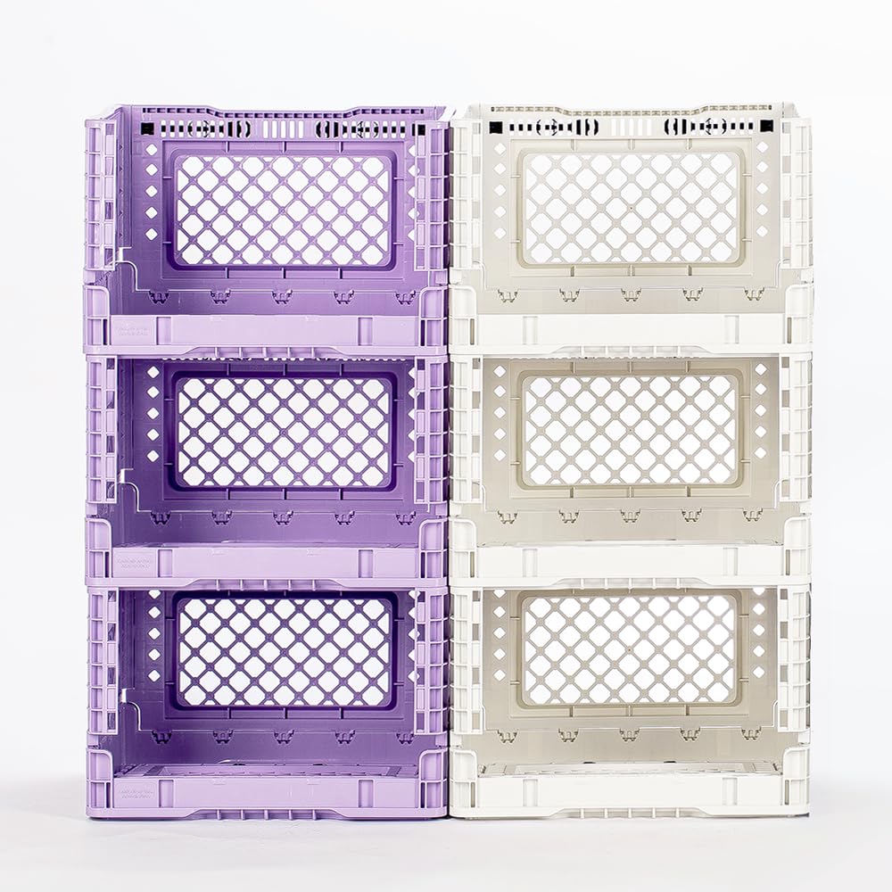 Bigant Heavy Duty Collapsible & Stackable Plastic Milk Crate - Snap Lock Foldable Industrial Garage Storage Bin Container Utility Tote Basket (Purple, 1 Small Crate)