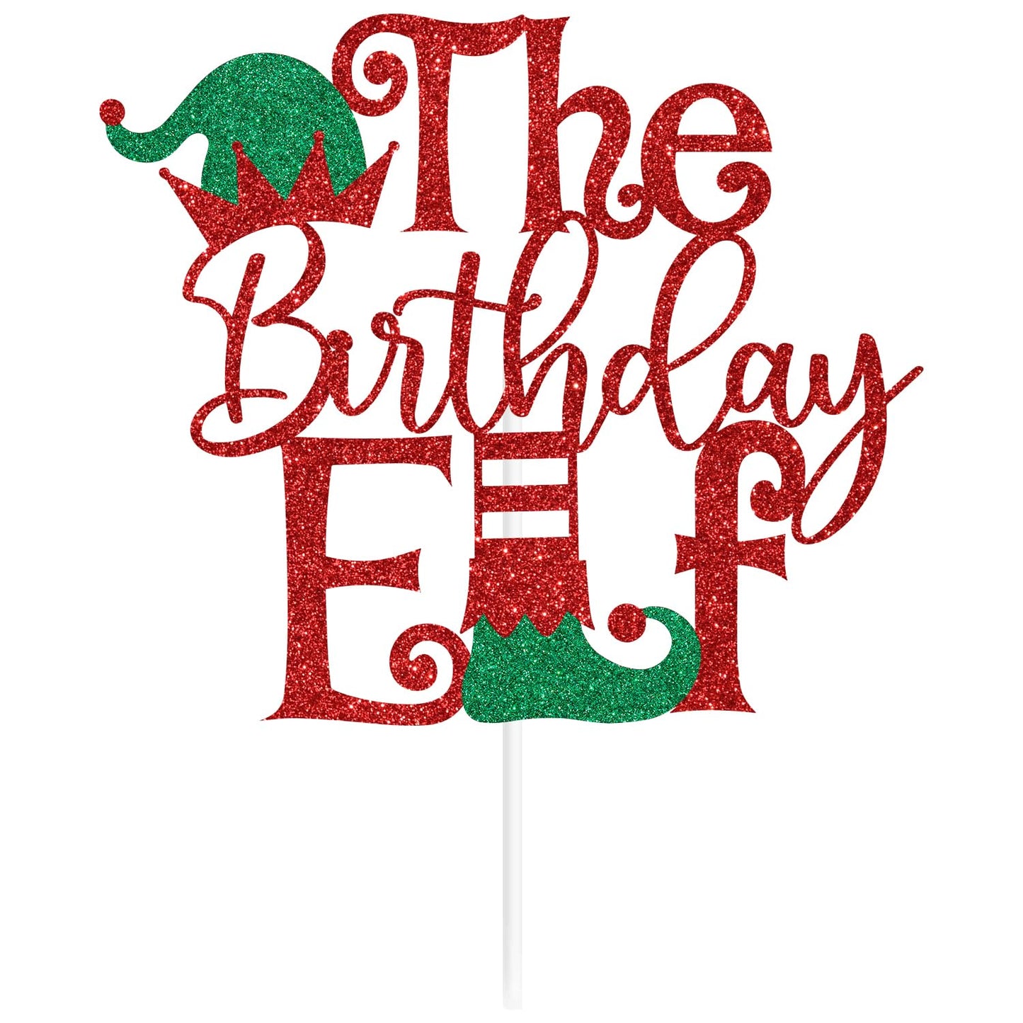Red Glitter The Birthday Elf Cake Topper, I'm Back Elf Christmas Xmas Decor, Christmas New Year's Eve Birthday Party Decorations Supplies