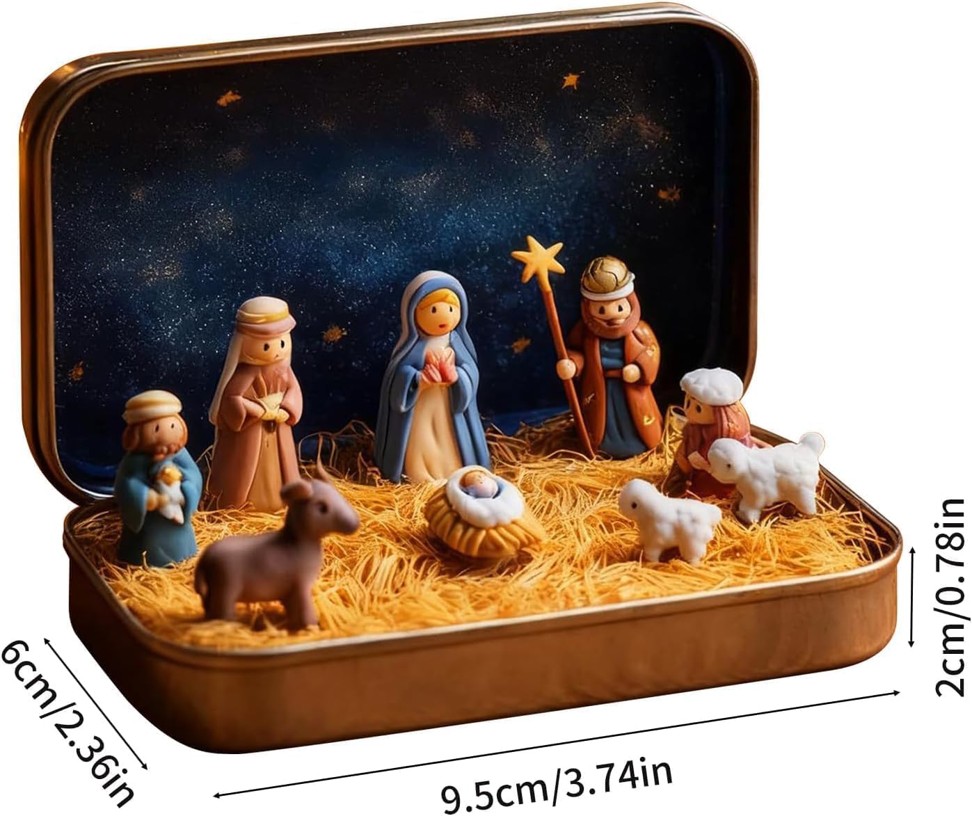 Mini Christmas Nativity Set in a Tin Box – Portable Mini Nativity Set with Resin Nativity Sets & Figures, Pocket-Size Holy Family Scene for Home Décor or Travel (1PC)